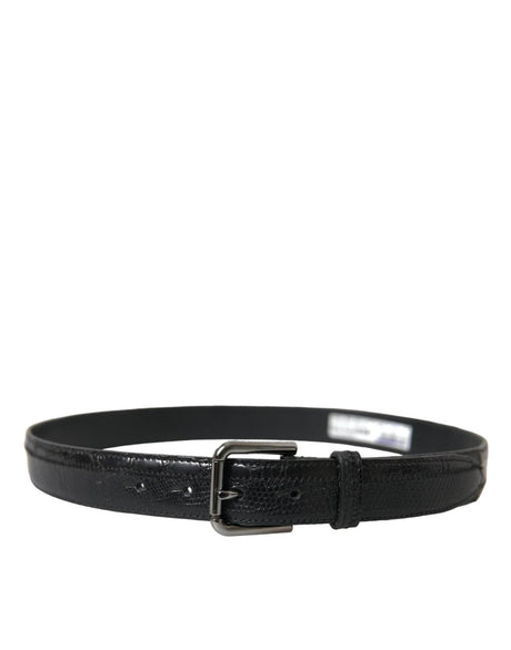 Dolce & Gabbana Black Exotic Leather Silver Metal Buckle Belt - Hilstor