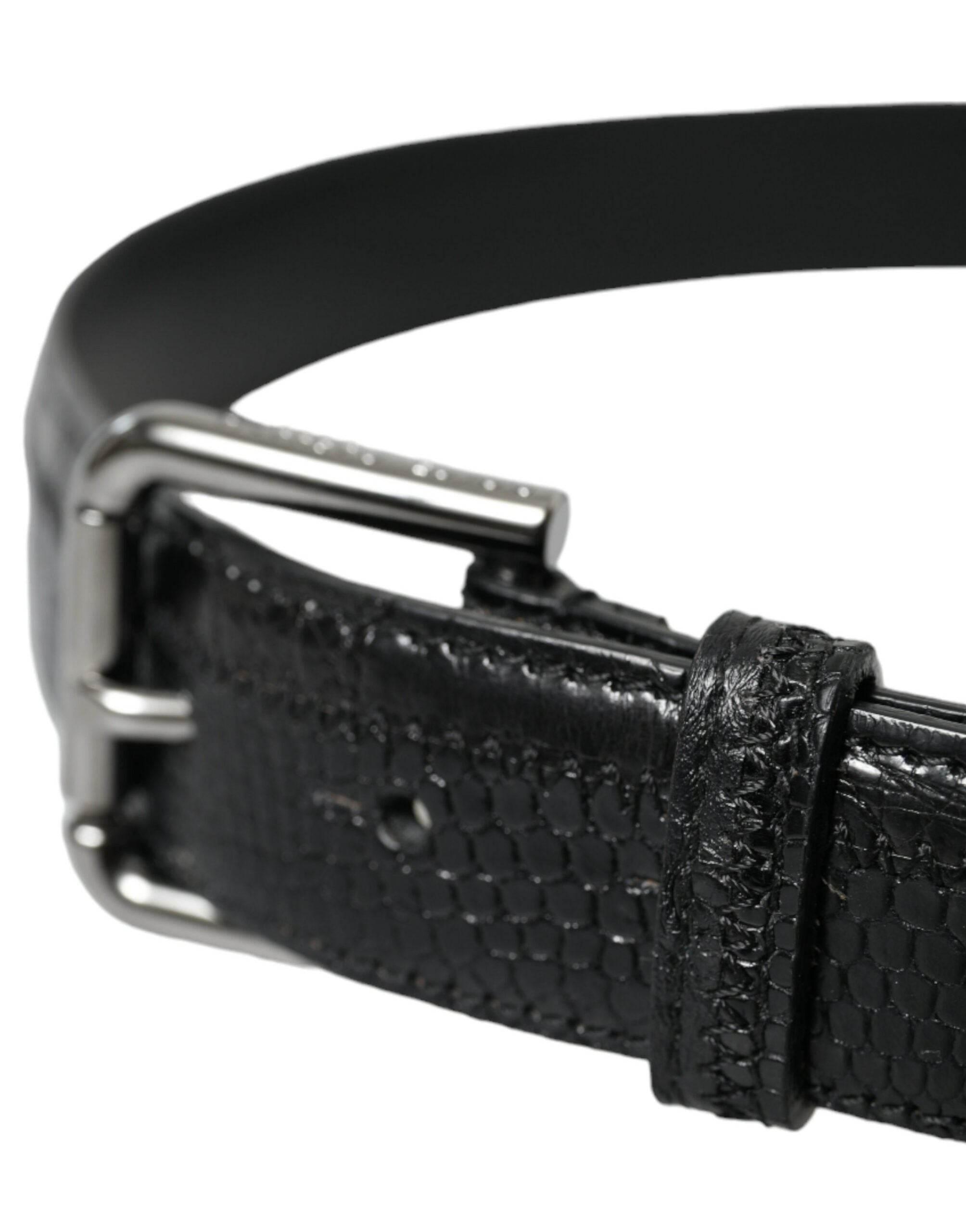 Dolce & Gabbana Black Exotic Leather Silver Metal Buckle Belt - Hilstor