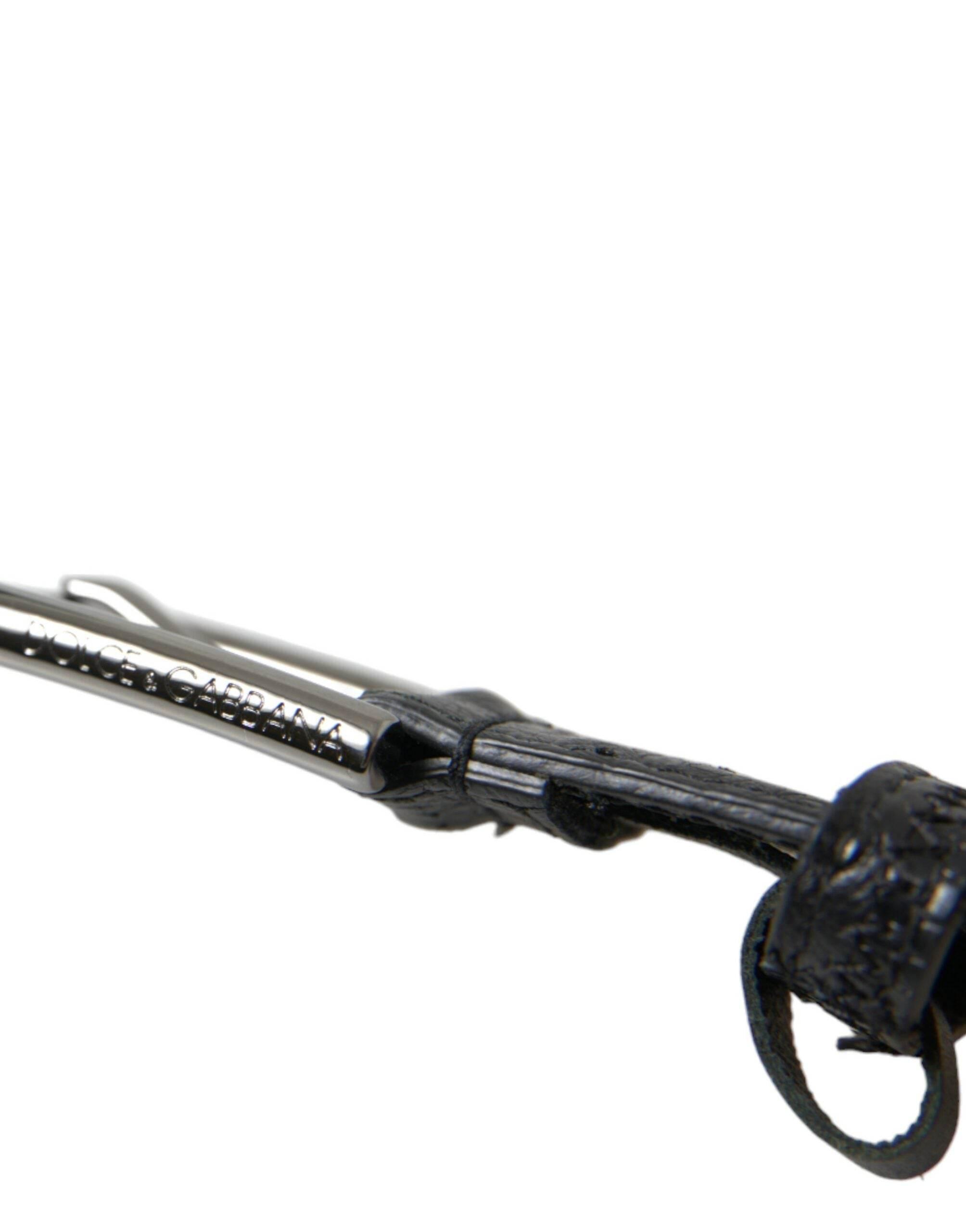 Dolce & Gabbana Black Exotic Leather Silver Metal Buckle Belt - Hilstor