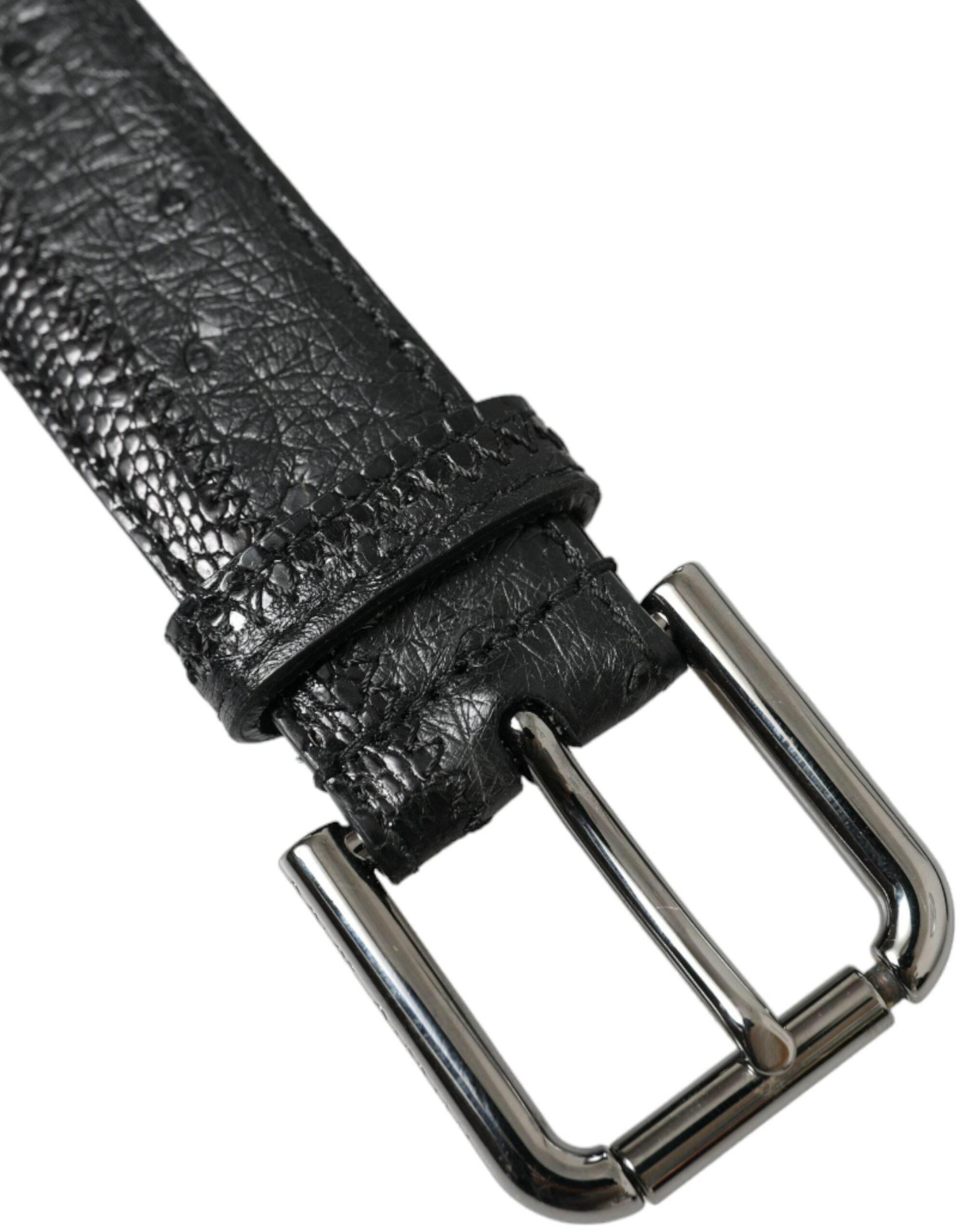 Dolce & Gabbana Black Exotic Leather Silver Metal Buckle Belt - Hilstor