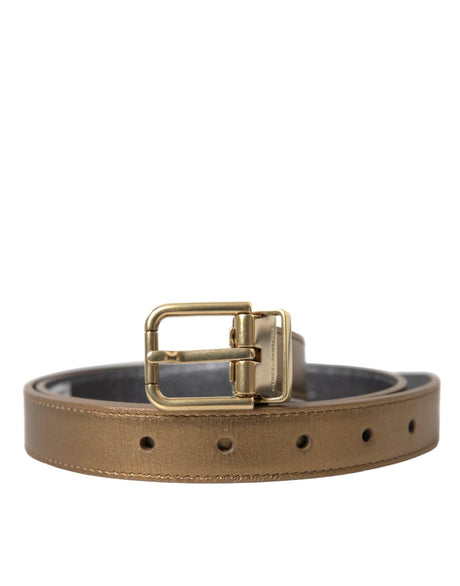 Dolce & Gabbana Metallic Gold Calf Leather Metal Buckle Belt - Hilstor