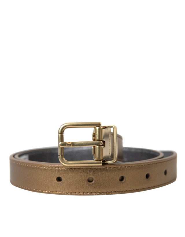 Dolce & Gabbana Metallic Gold Calf Leather Metal Buckle Belt - Hilstor