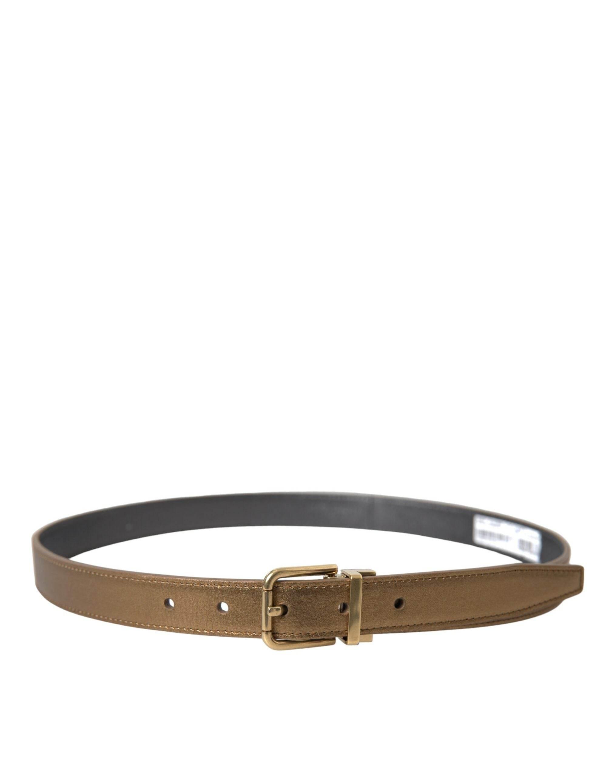Dolce & Gabbana Metallic Gold Calf Leather Metal Buckle Belt - Hilstor
