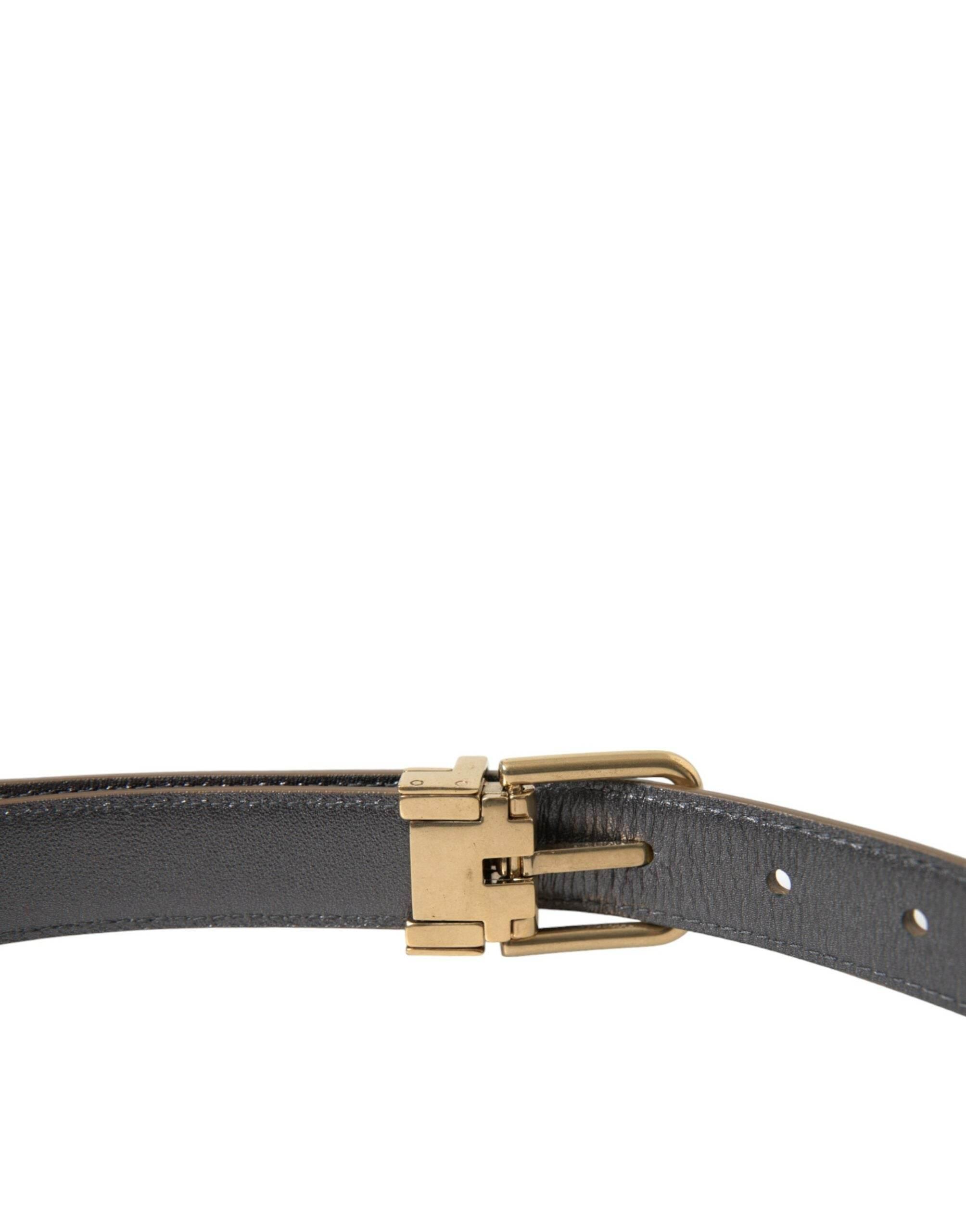 Dolce & Gabbana Metallic Gold Calf Leather Metal Buckle Belt - Hilstor