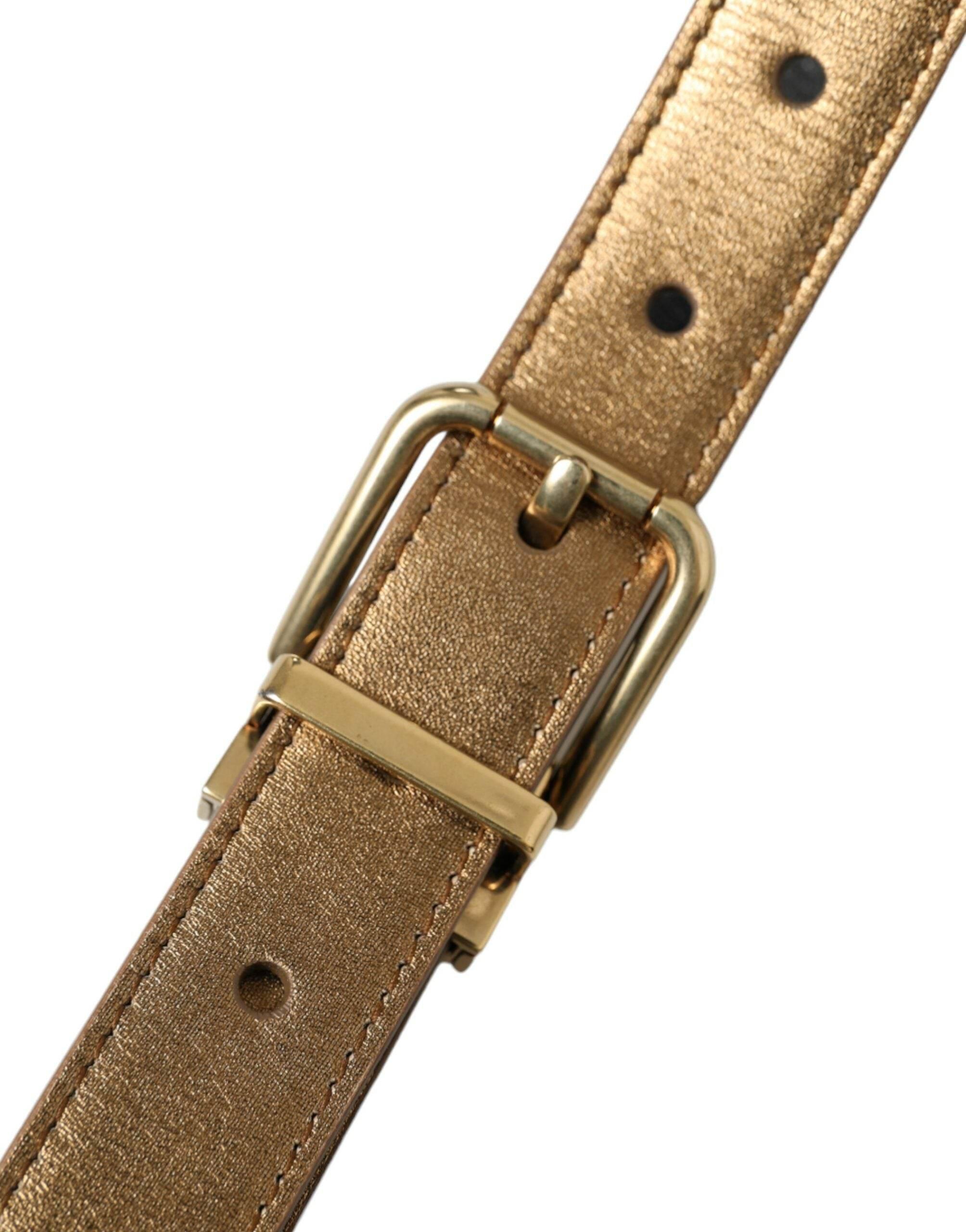Dolce & Gabbana Metallic Gold Calf Leather Metal Buckle Belt - Hilstor