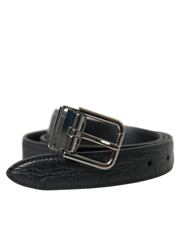 Dolce & Gabbana Black Leather Silver Metal Buckle Belt - Hilstor