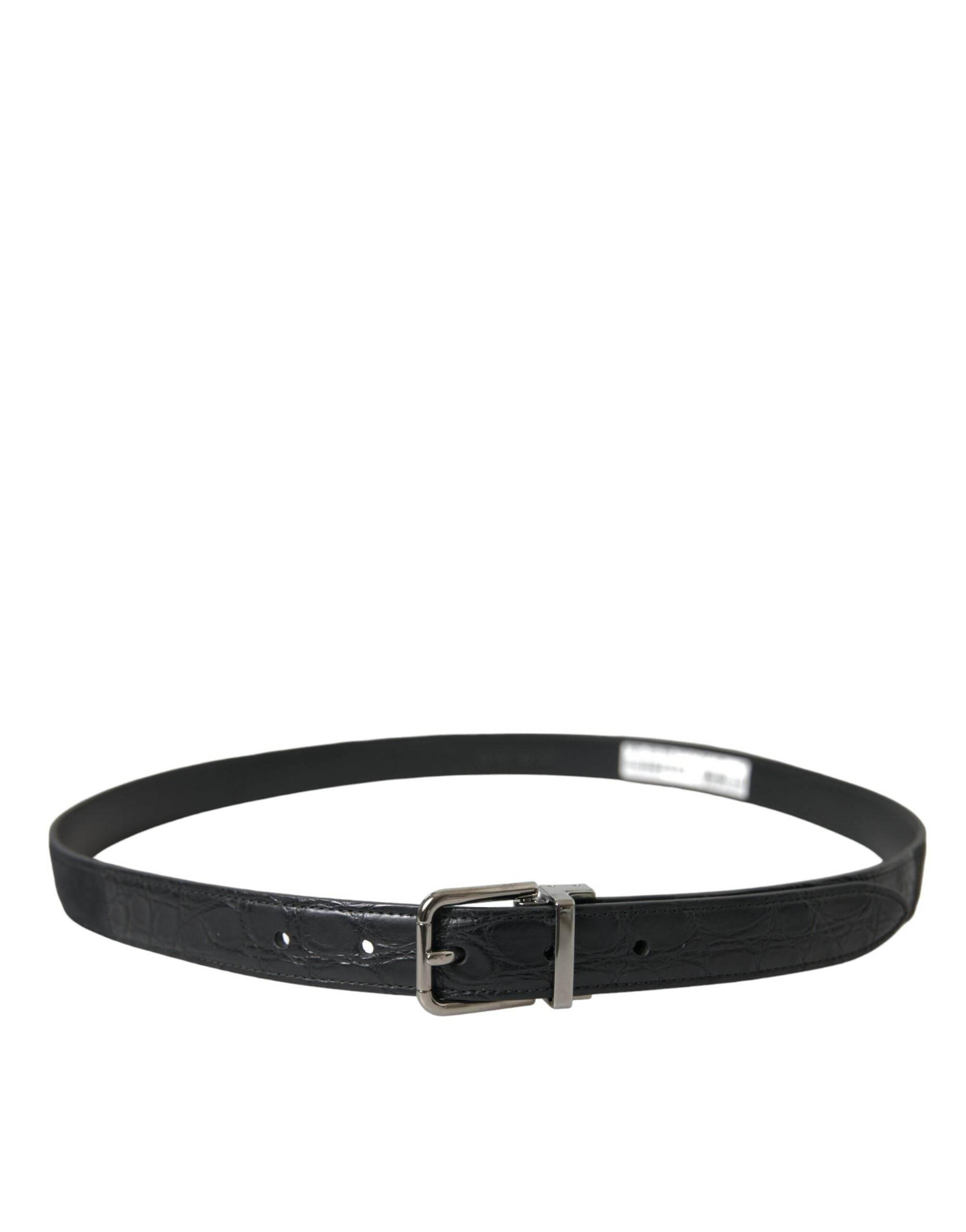 Dolce & Gabbana Black Leather Silver Metal Buckle Belt - Hilstor