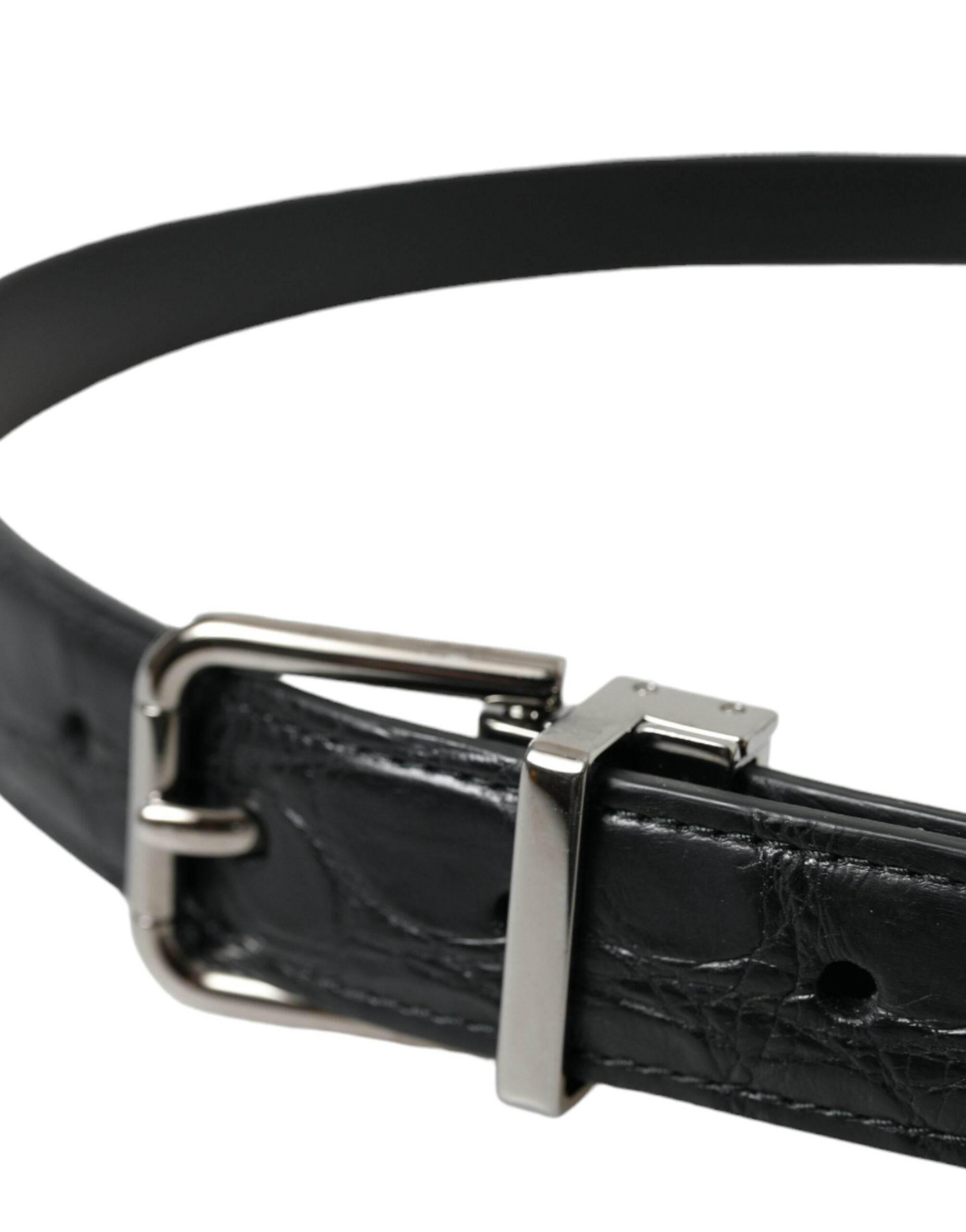 Dolce & Gabbana Black Leather Silver Metal Buckle Belt - Hilstor