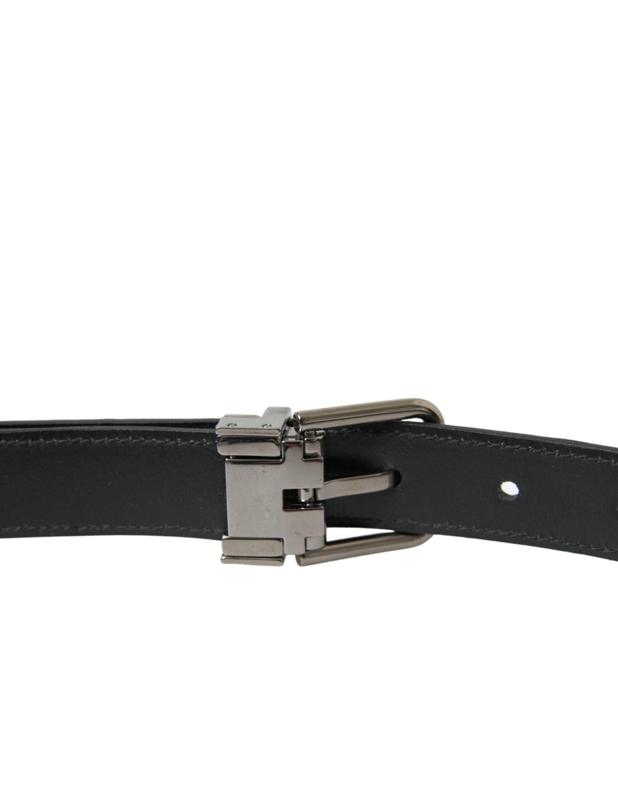 Dolce & Gabbana Black Leather Silver Metal Buckle Belt - Hilstor