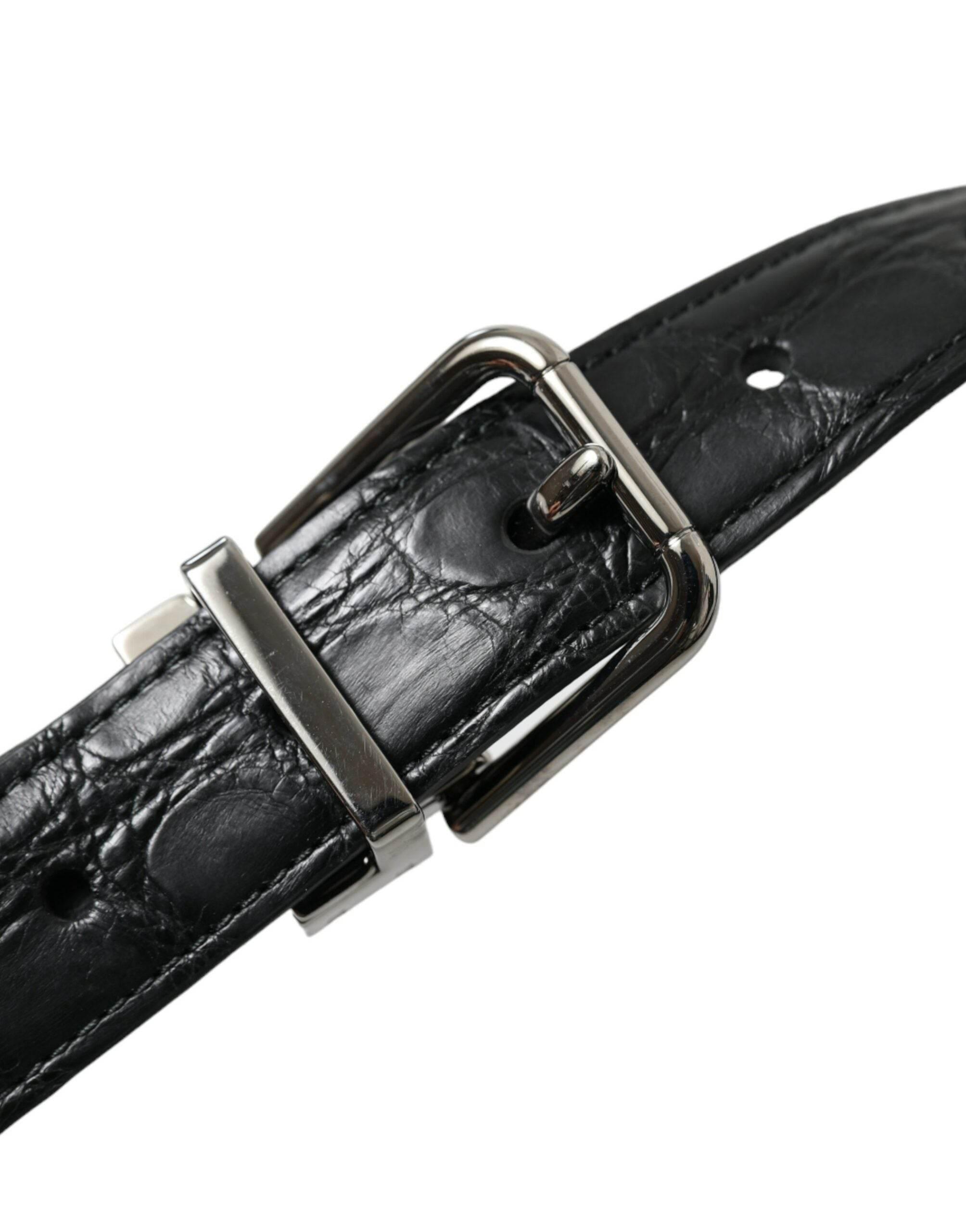 Dolce & Gabbana Black Leather Silver Metal Buckle Belt - Hilstor