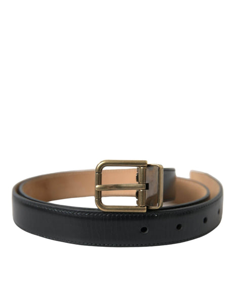 Dolce & Gabbana Black Calf Leather Gold Metal Buckle Belt - Hilstor