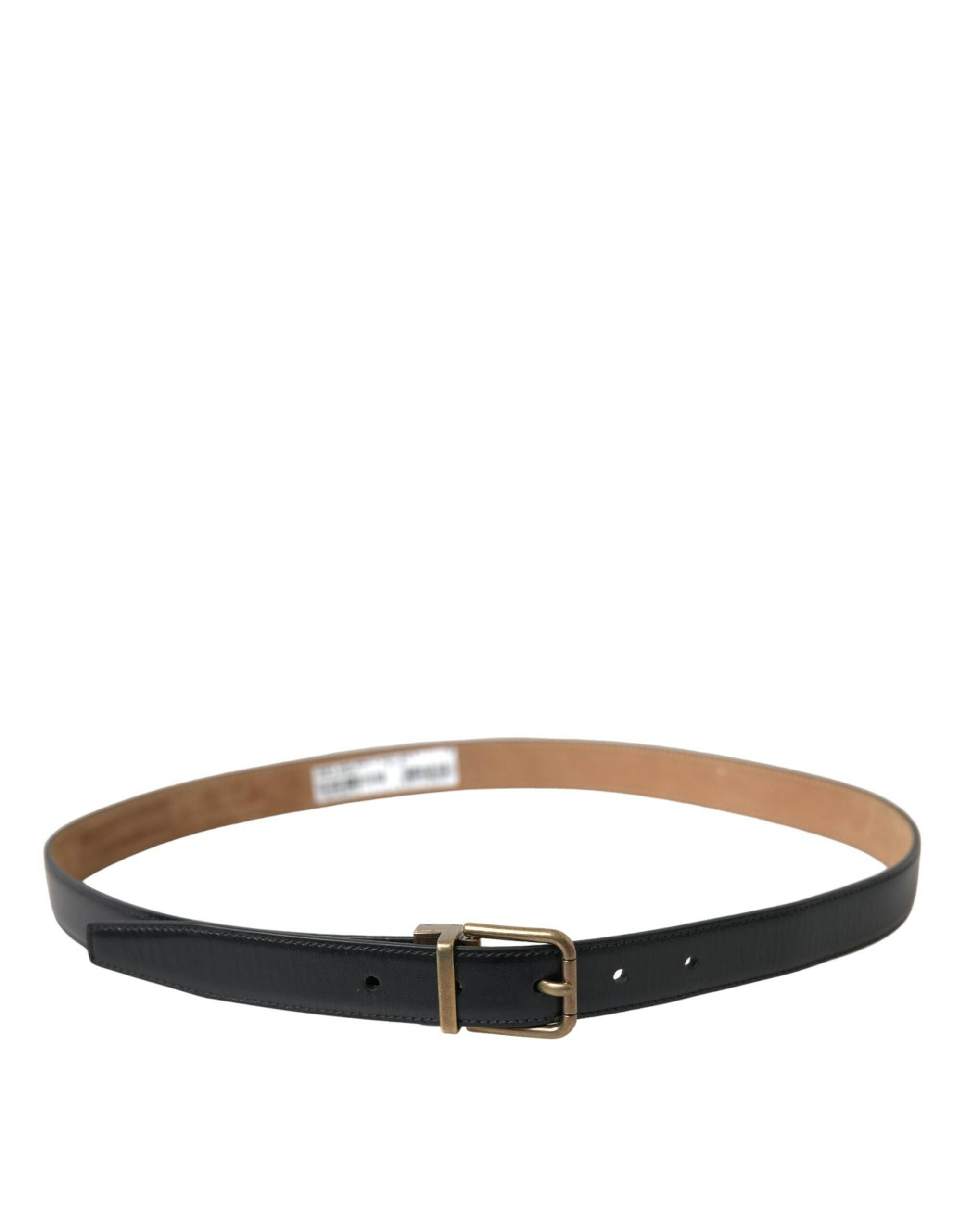 Dolce & Gabbana Black Calf Leather Gold Metal Buckle Belt - Hilstor