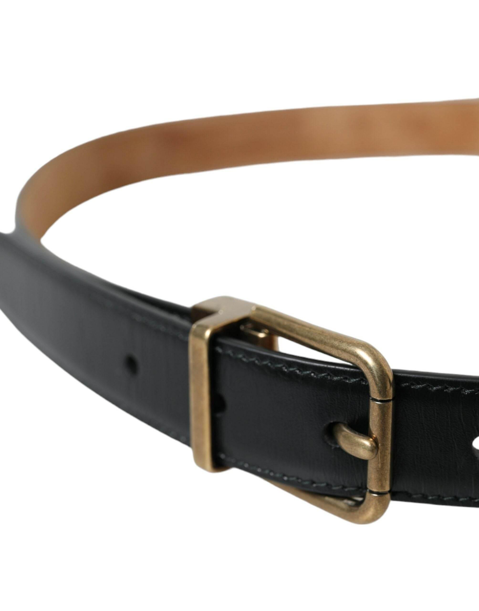 Dolce & Gabbana Black Calf Leather Gold Metal Buckle Belt - Hilstor