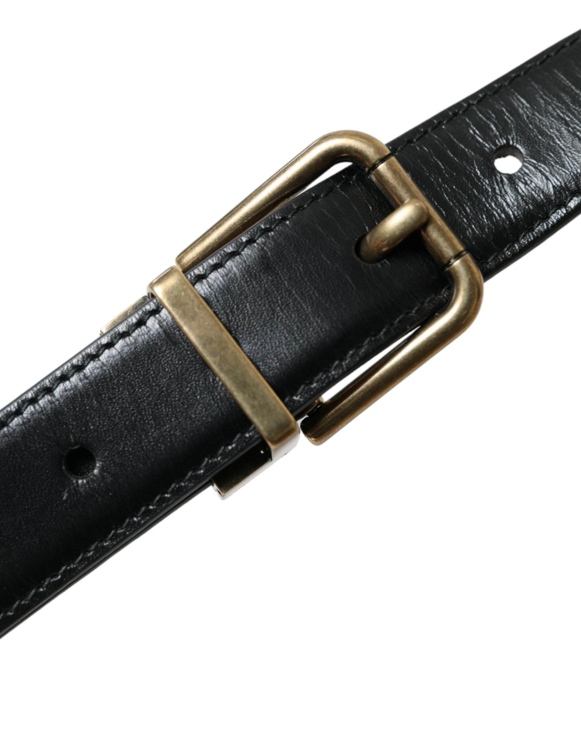 Dolce & Gabbana Black Calf Leather Gold Metal Buckle Belt - Hilstor