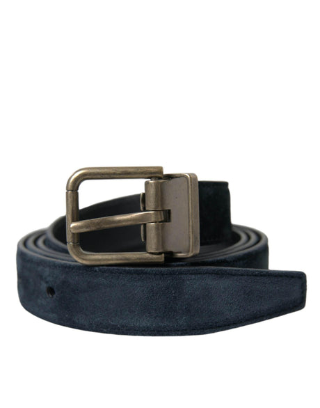 Dolce & Gabbana Blue Suede Leather Gold Metal Buckle Belt - Hilstor