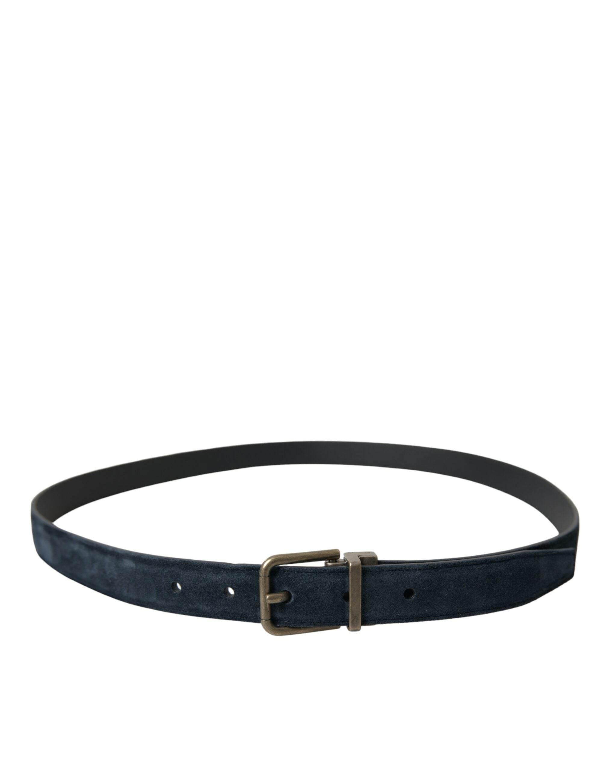 Dolce & Gabbana Blue Suede Leather Gold Metal Buckle Belt - Hilstor