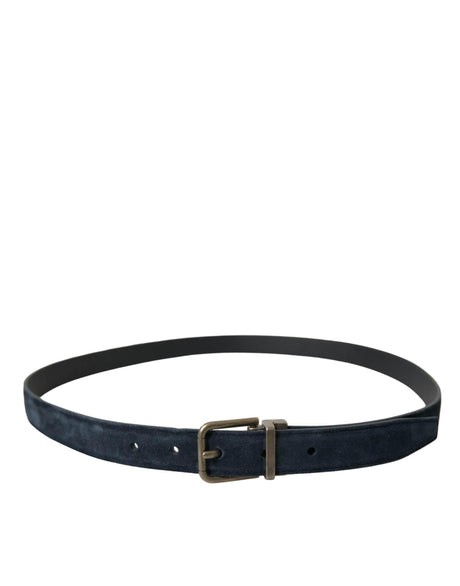 Dolce & Gabbana Blue Suede Leather Gold Metal Buckle Belt - Hilstor