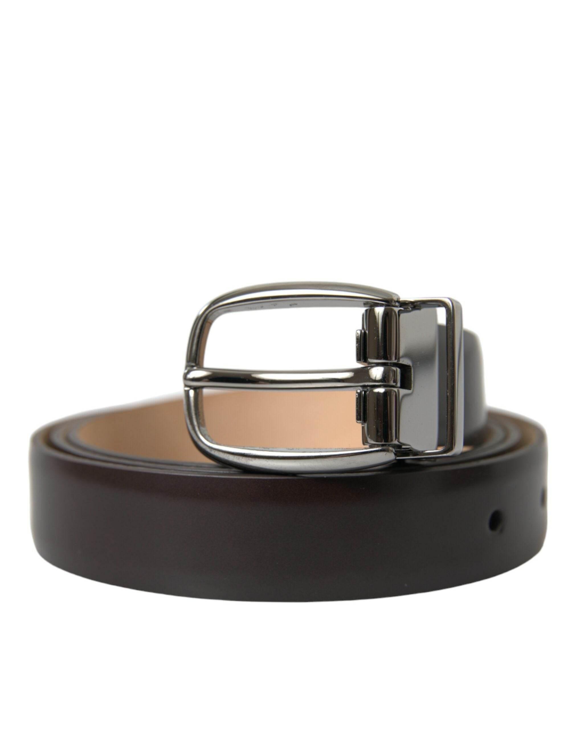 Dolce & Gabbana Dark Brown Leather Silver Metal Buckle Belt - Hilstor
