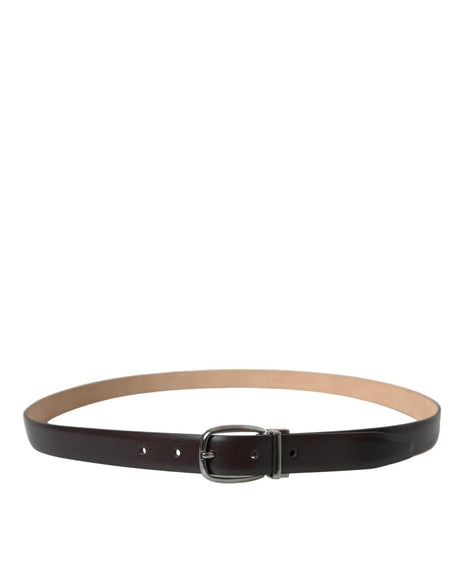 Dolce & Gabbana Dark Brown Leather Silver Metal Buckle Belt - Hilstor