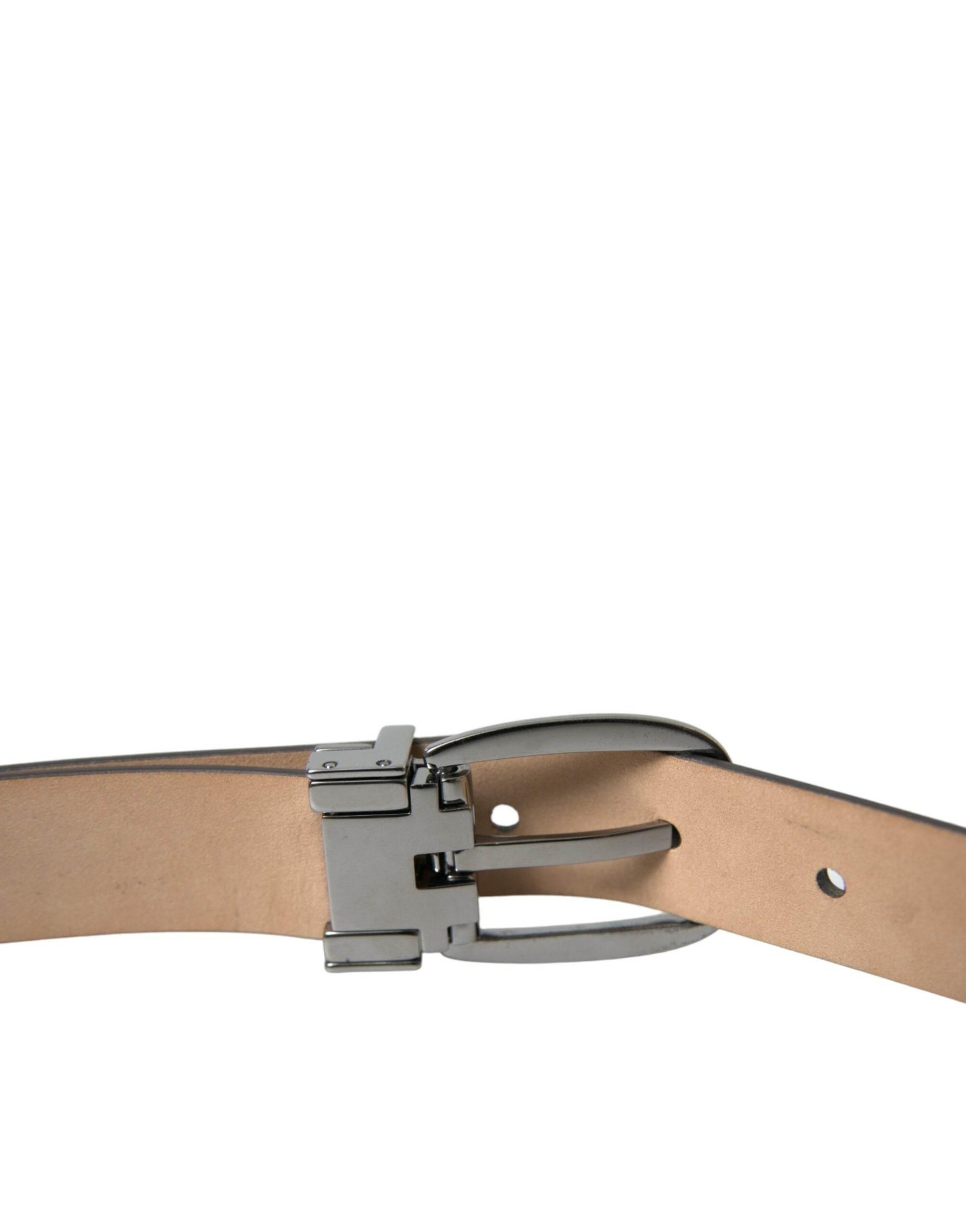 Dolce & Gabbana Dark Brown Leather Silver Metal Buckle Belt - Hilstor