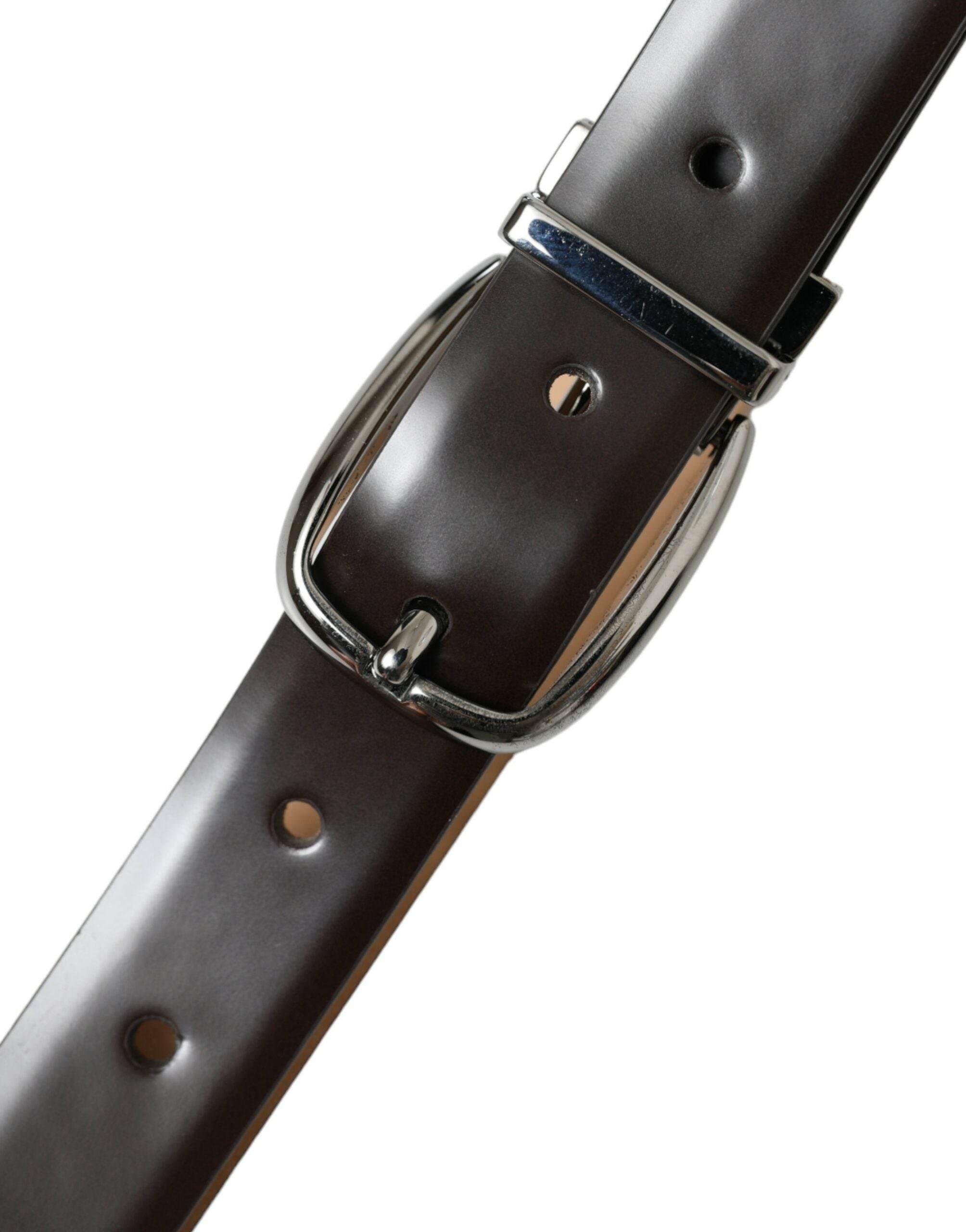 Dolce & Gabbana Dark Brown Leather Silver Metal Buckle Belt - Hilstor