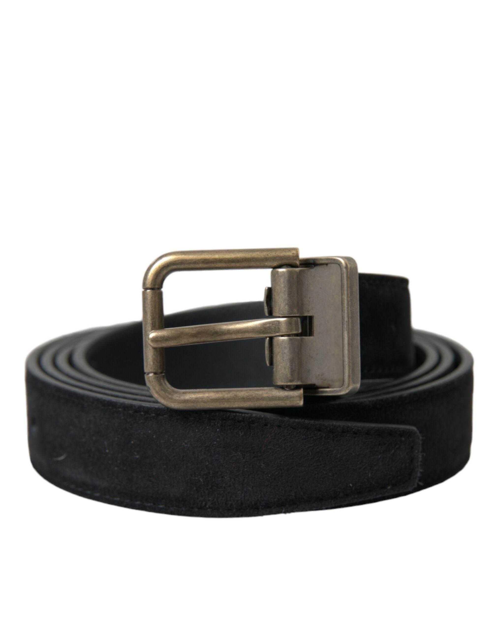 Dolce & Gabbana Black Suede Leather Gold Metal Buckle Belt - Hilstor