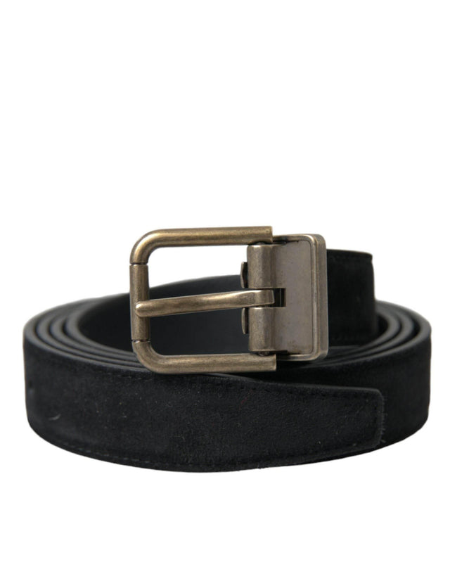 Dolce & Gabbana Black Suede Leather Gold Metal Buckle Belt - Hilstor