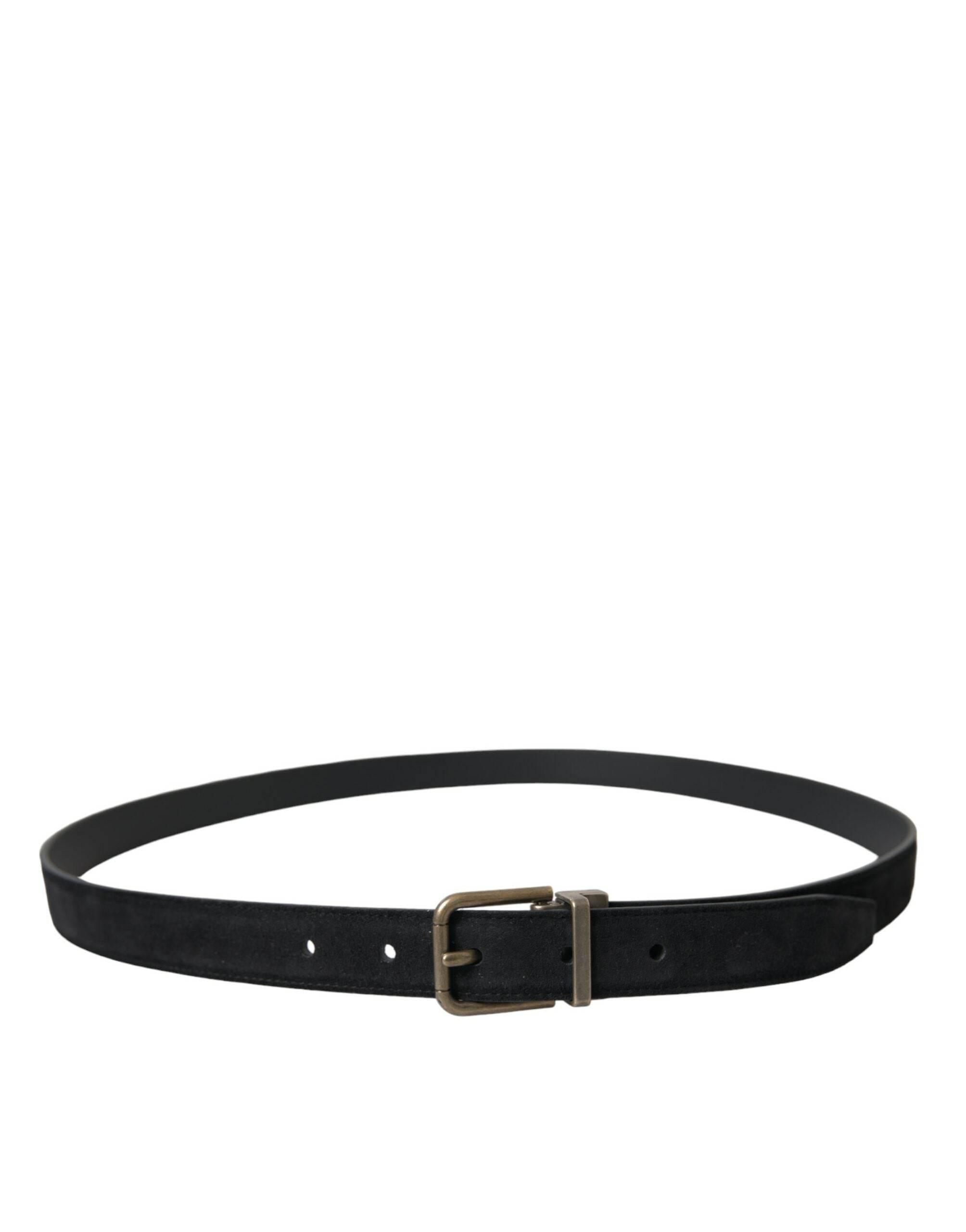 Dolce & Gabbana Black Suede Leather Gold Metal Buckle Belt - Hilstor