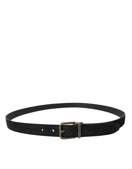 Dolce & Gabbana Black Suede Leather Gold Metal Buckle Belt - Hilstor