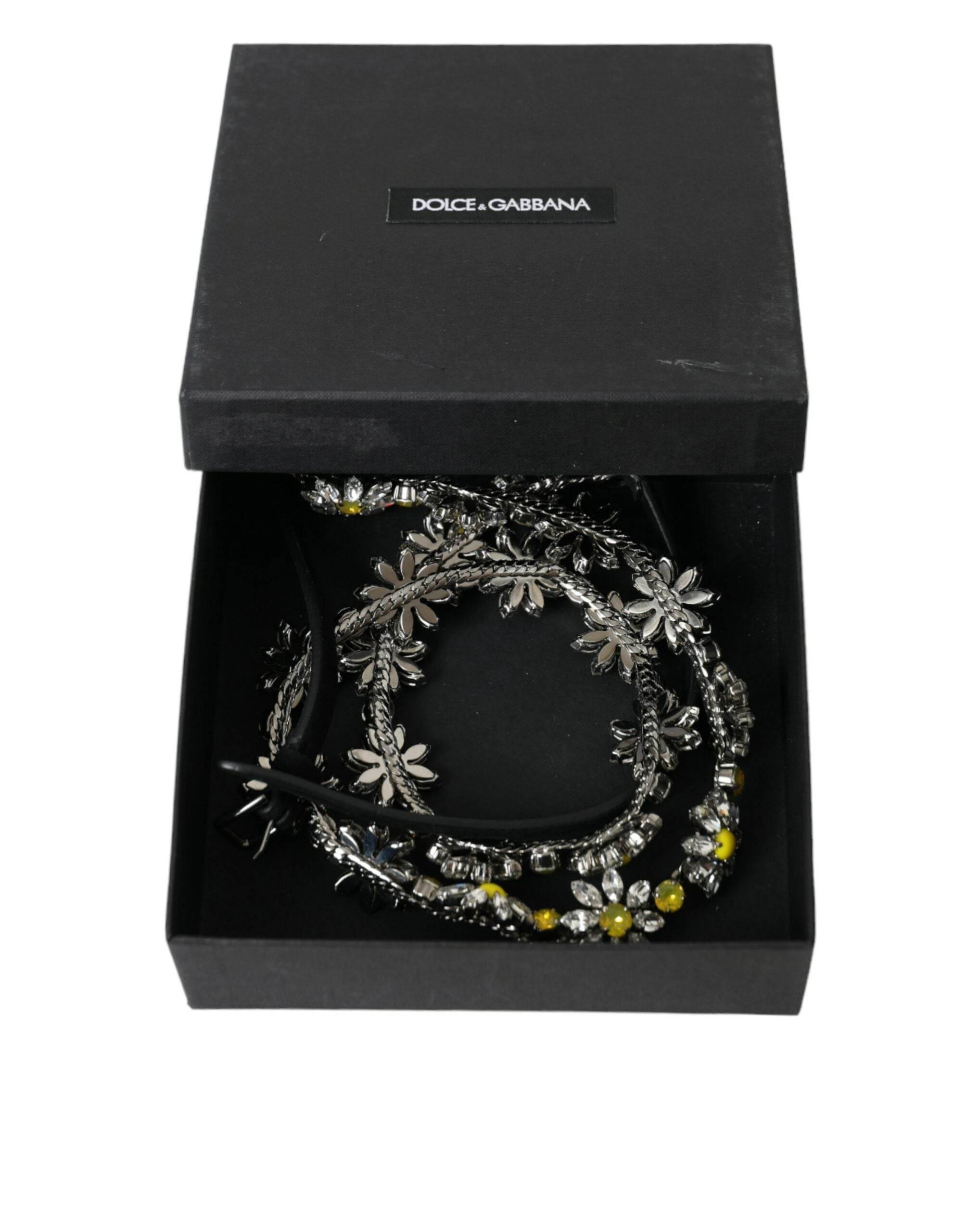 Dolce & Gabbana Elegant Crystal-Embellished Leather Belt - Hilstor