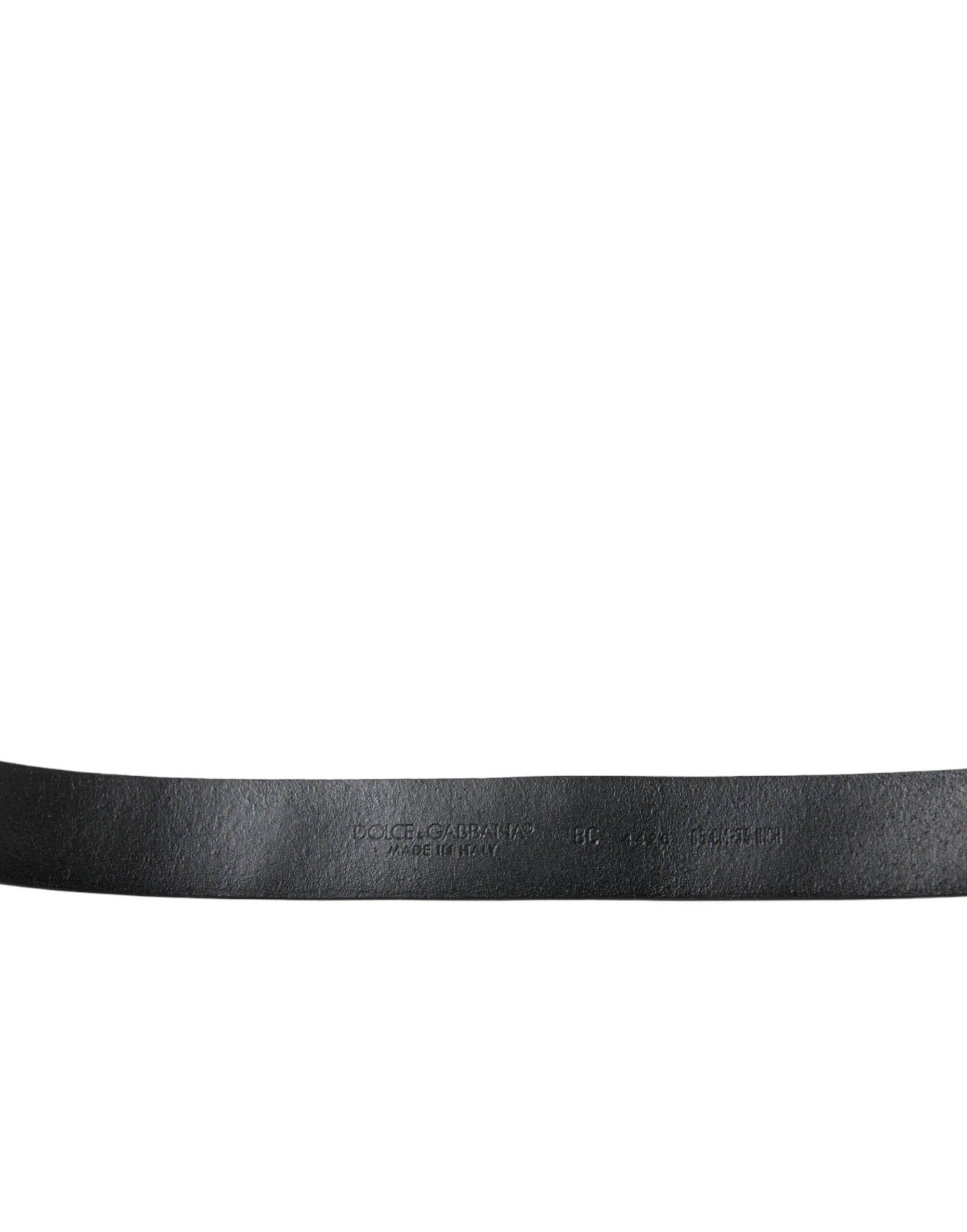 Dolce & Gabbana Black Embellished Leather Engraved Buckle Belt - Hilstor