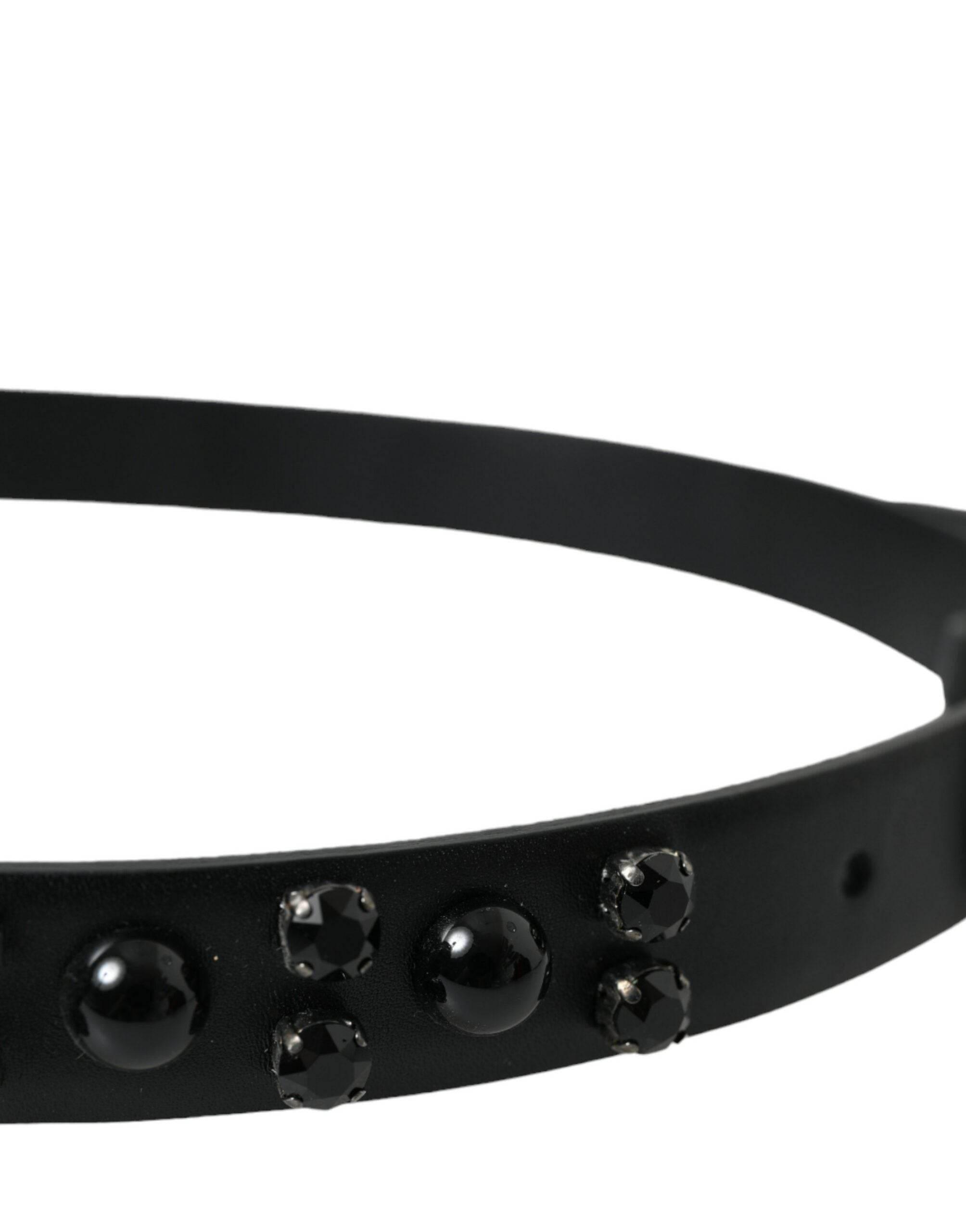 Dolce & Gabbana Black Embellished Leather Engraved Buckle Belt - Hilstor
