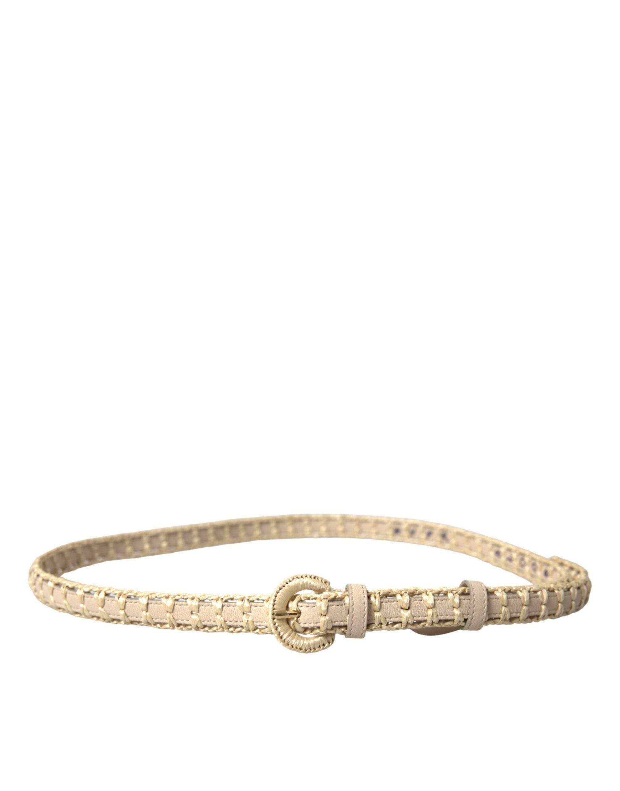 Dolce & Gabbana Elegant Beige Leather Waist Belt - Hilstor