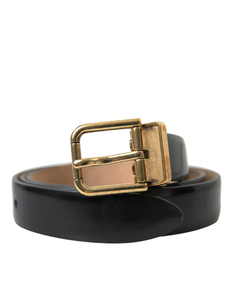 Dolce & Gabbana Elegant Black Leather Waist Belt with Logo Buckle - Hilstor