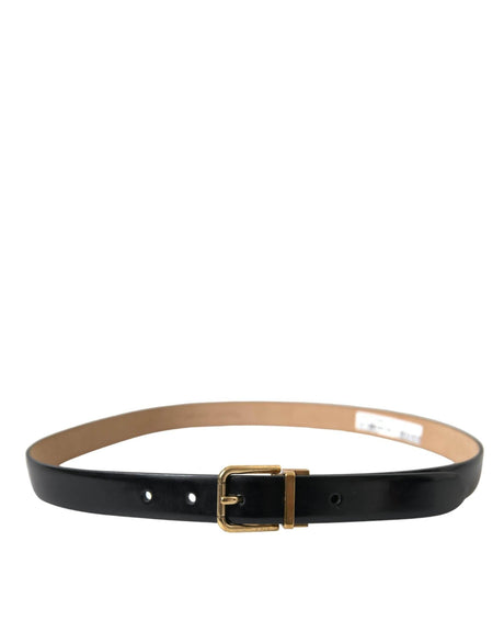 Dolce & Gabbana Elegant Black Leather Waist Belt with Logo Buckle - Hilstor