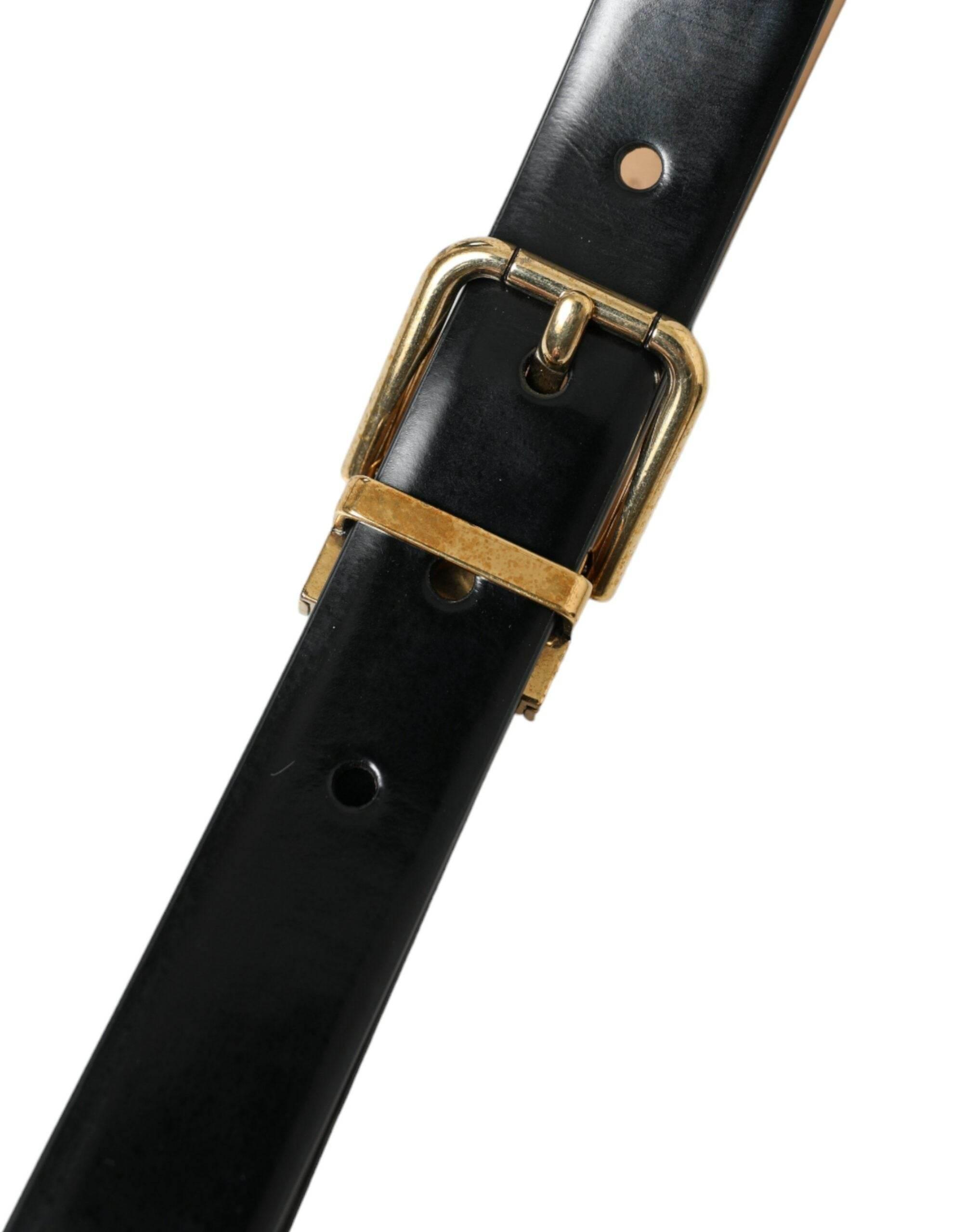 Dolce & Gabbana Elegant Black Leather Waist Belt with Logo Buckle - Hilstor