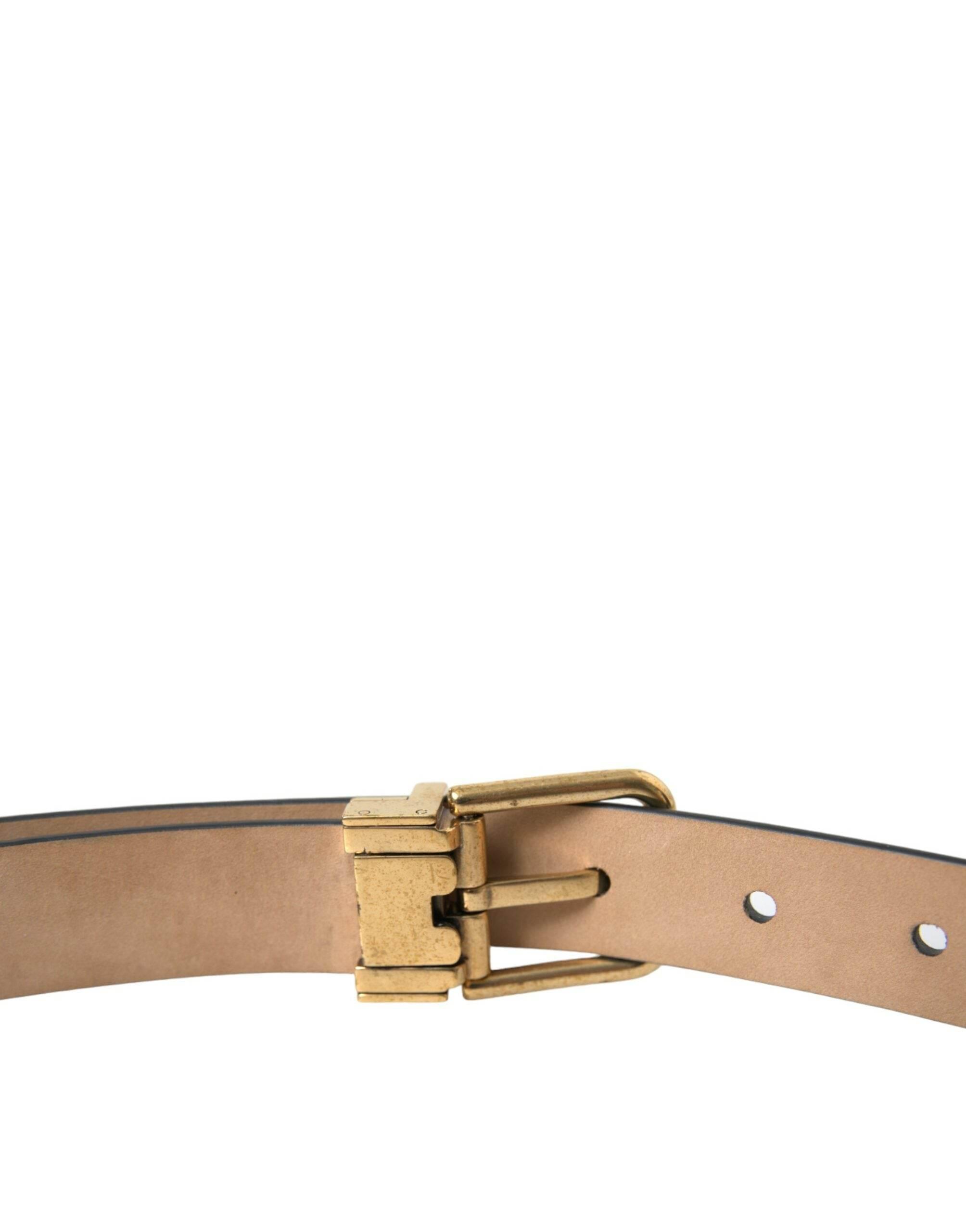 Dolce & Gabbana Elegant Black Leather Waist Belt with Logo Buckle - Hilstor