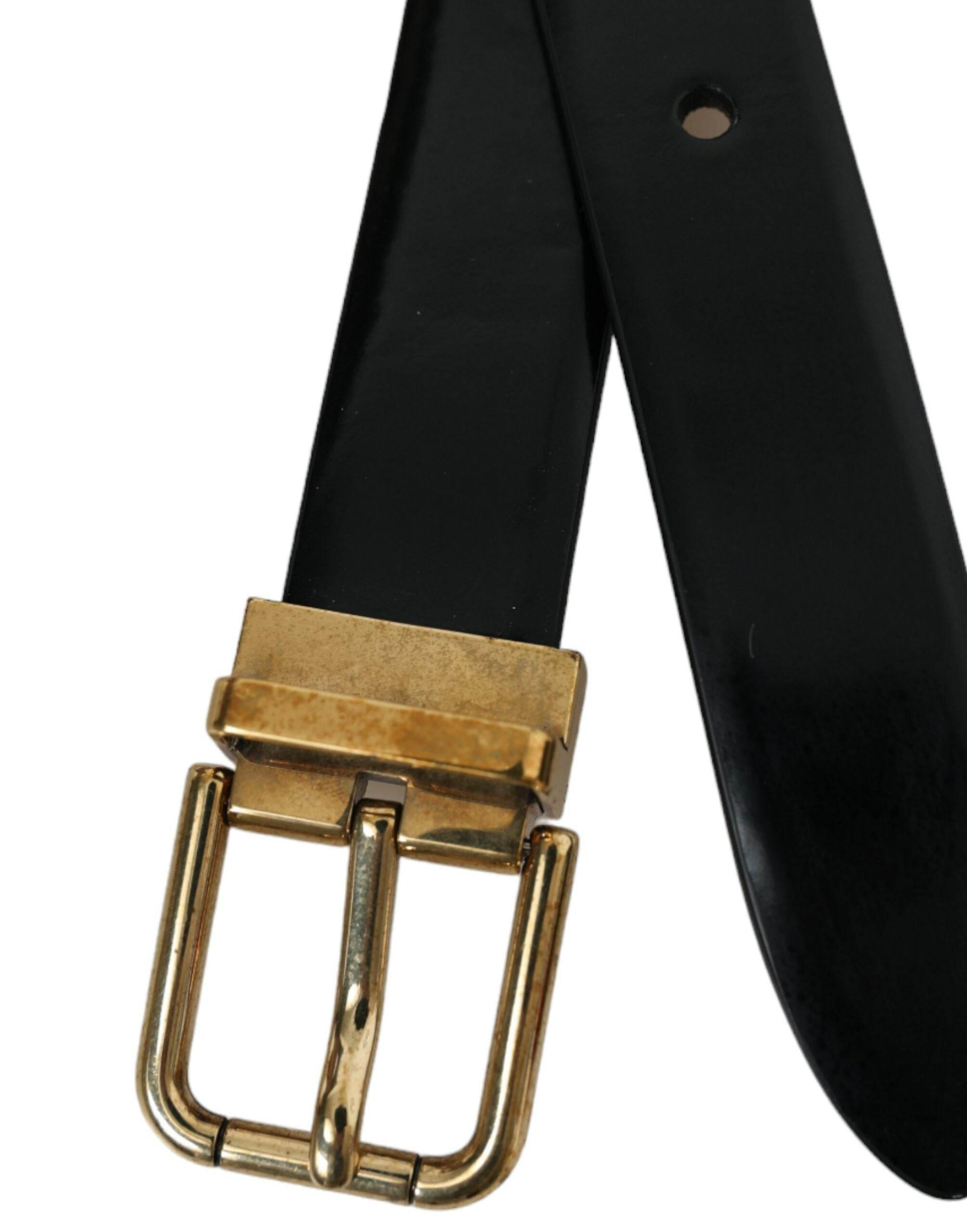 Dolce & Gabbana Elegant Black Leather Waist Belt with Logo Buckle - Hilstor