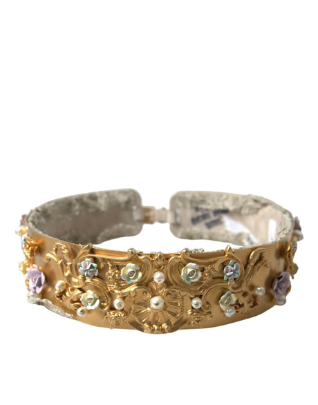Dolce & Gabbana Elegant Gold-Tone Faux Pearl Floral Belt - Hilstor