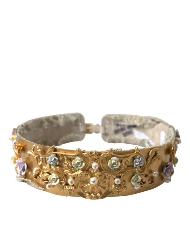 Dolce & Gabbana Elegant Gold-Tone Faux Pearl Floral Belt - Hilstor