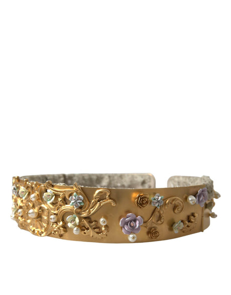 Dolce & Gabbana Elegant Gold-Tone Faux Pearl Floral Belt - Hilstor