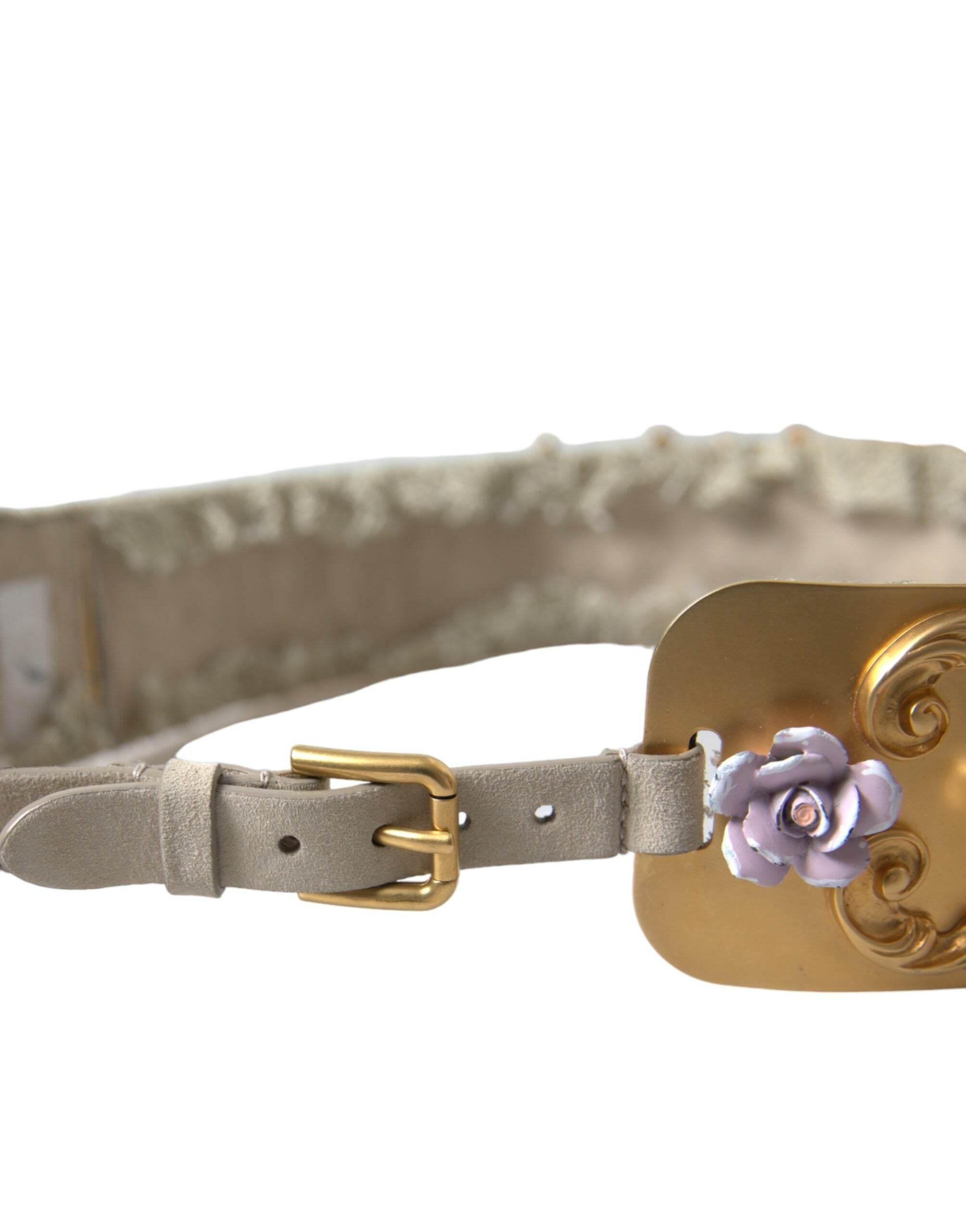 Dolce & Gabbana Elegant Gold-Tone Faux Pearl Floral Belt - Hilstor
