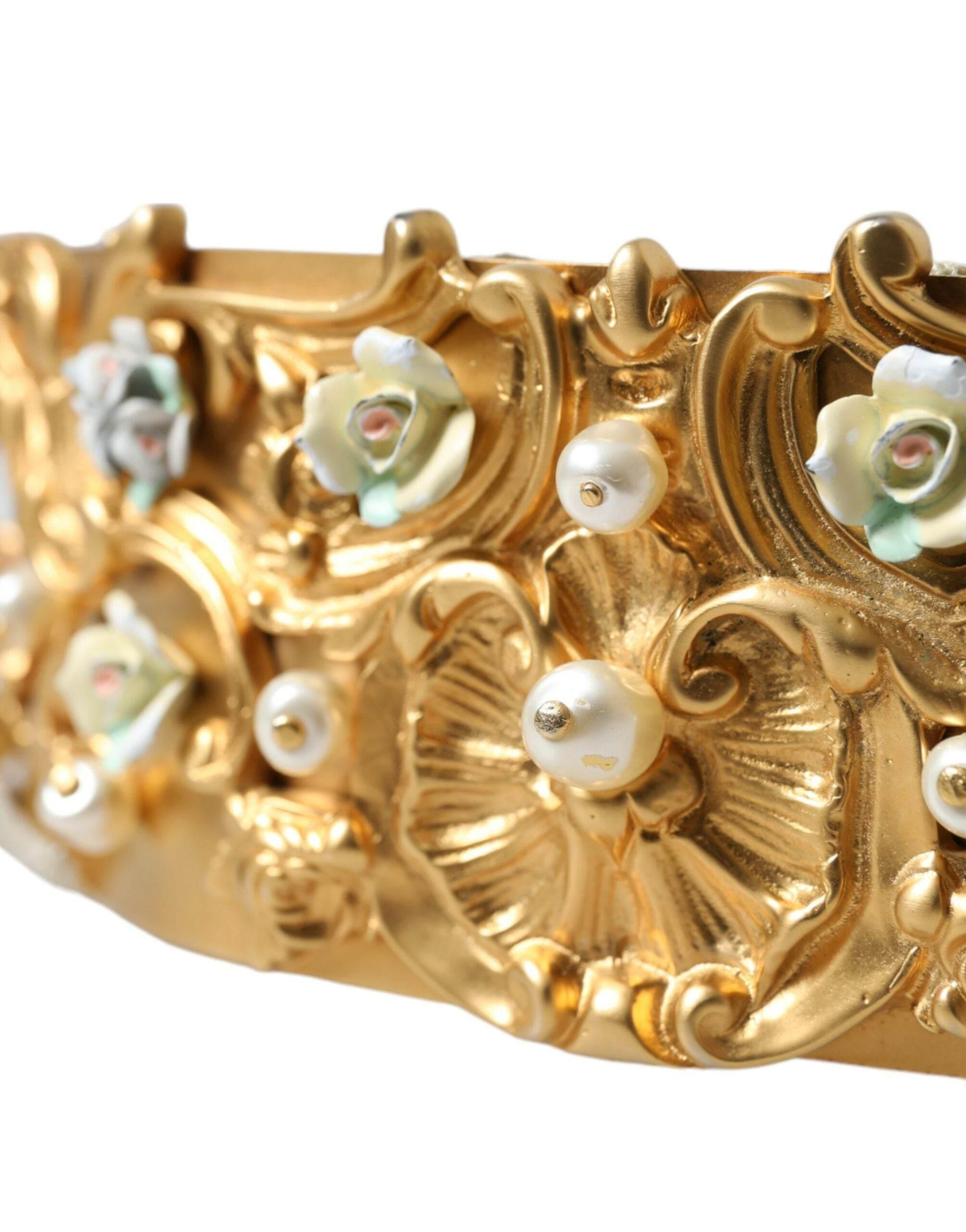 Dolce & Gabbana Elegant Gold-Tone Faux Pearl Floral Belt - Hilstor