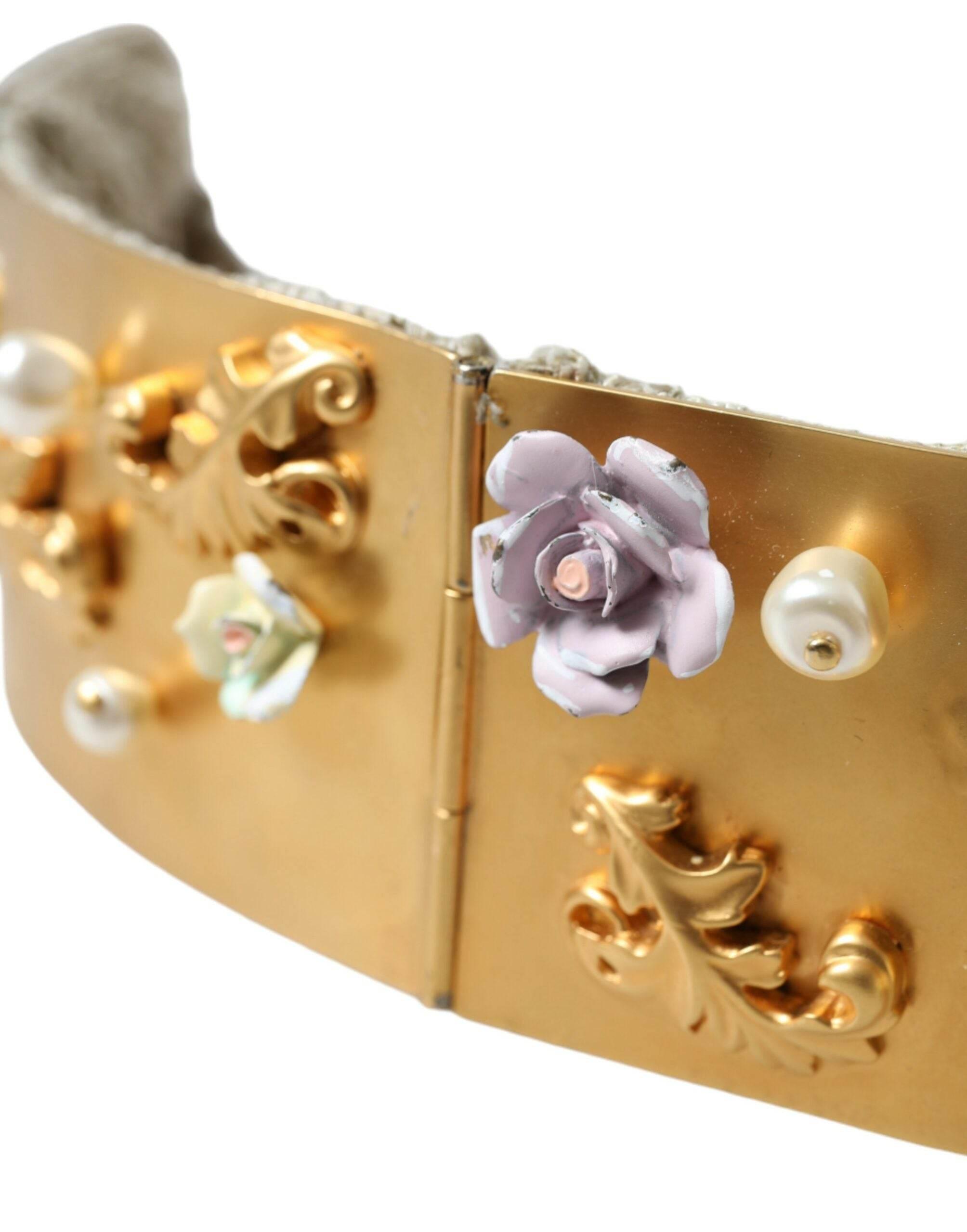 Dolce & Gabbana Elegant Gold-Tone Faux Pearl Floral Belt - Hilstor