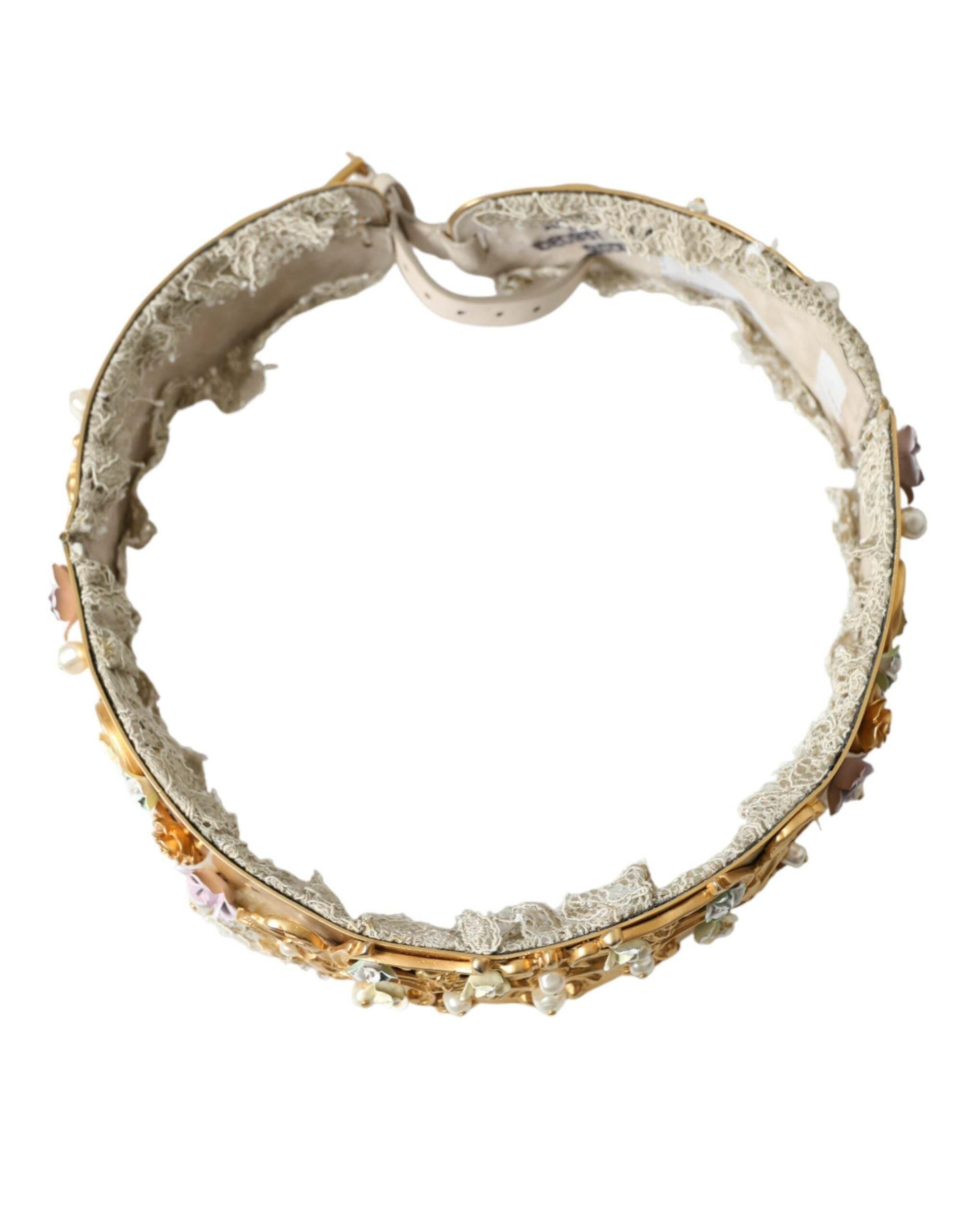 Dolce & Gabbana Elegant Gold-Tone Faux Pearl Floral Belt - Hilstor
