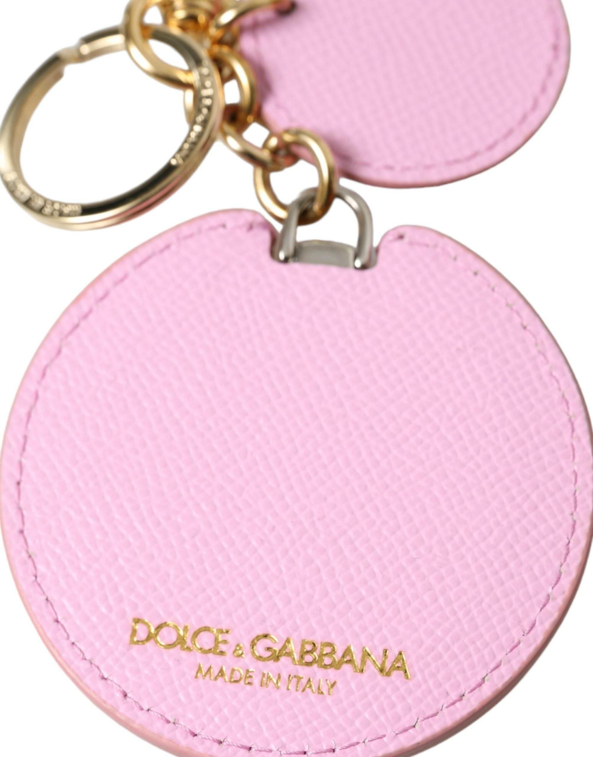 Dolce & Gabbana Elegant Pink Gold Leather Keychain - Hilstor