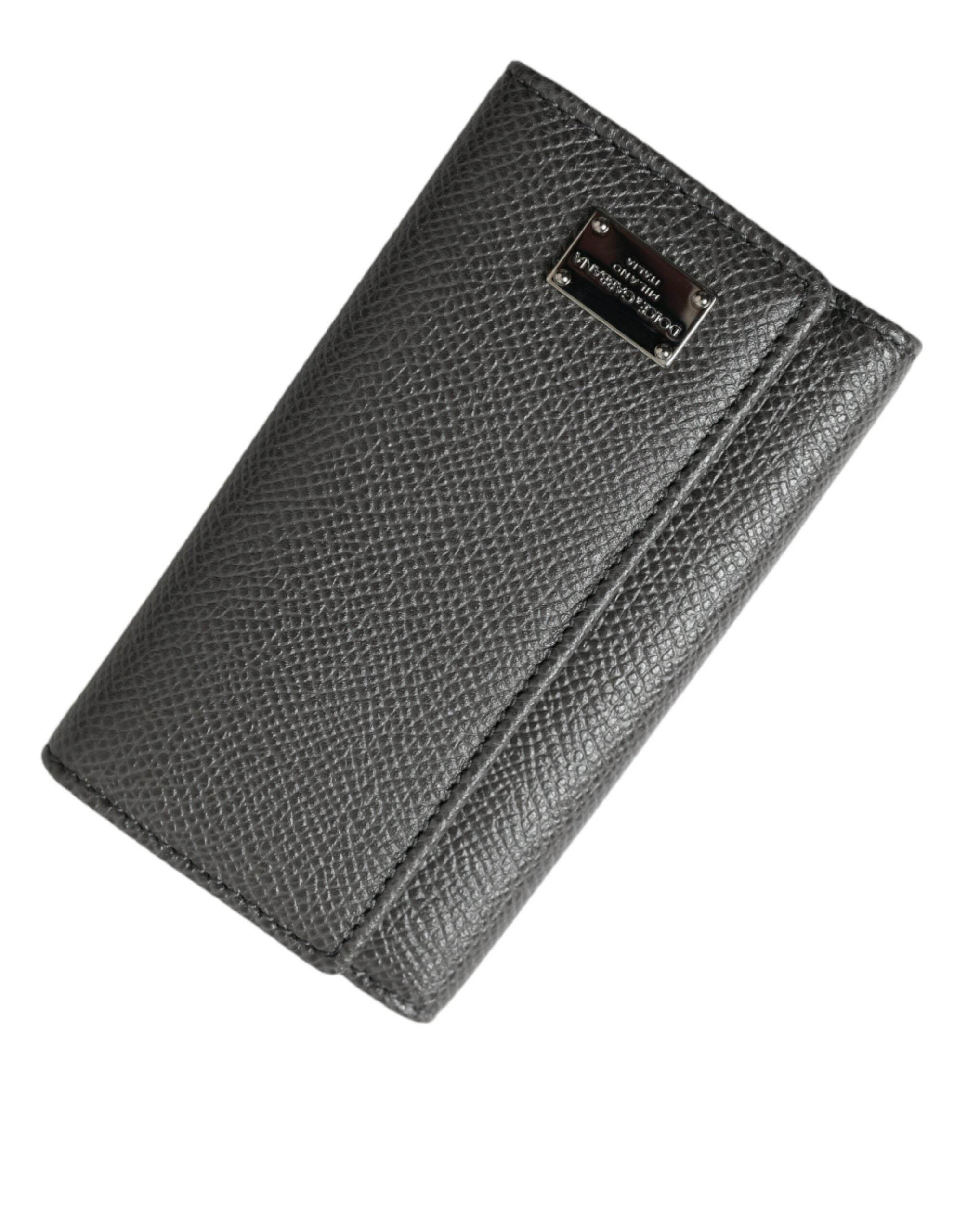 Dolce & Gabbana Chic Gray Leather Trifold Key Holder - Hilstor
