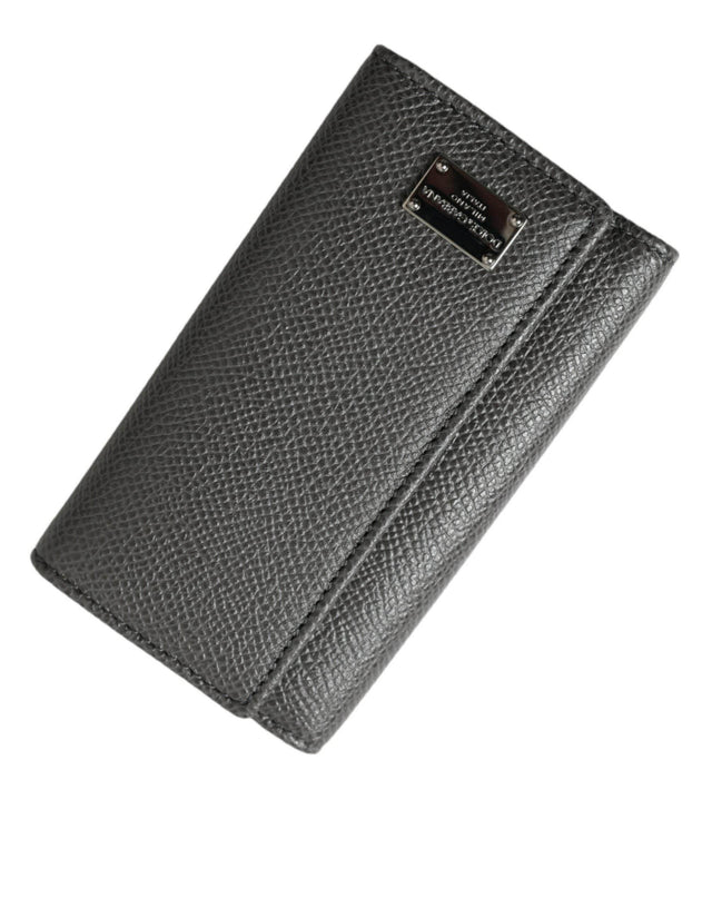 Dolce & Gabbana Chic Gray Leather Trifold Key Holder - Hilstor
