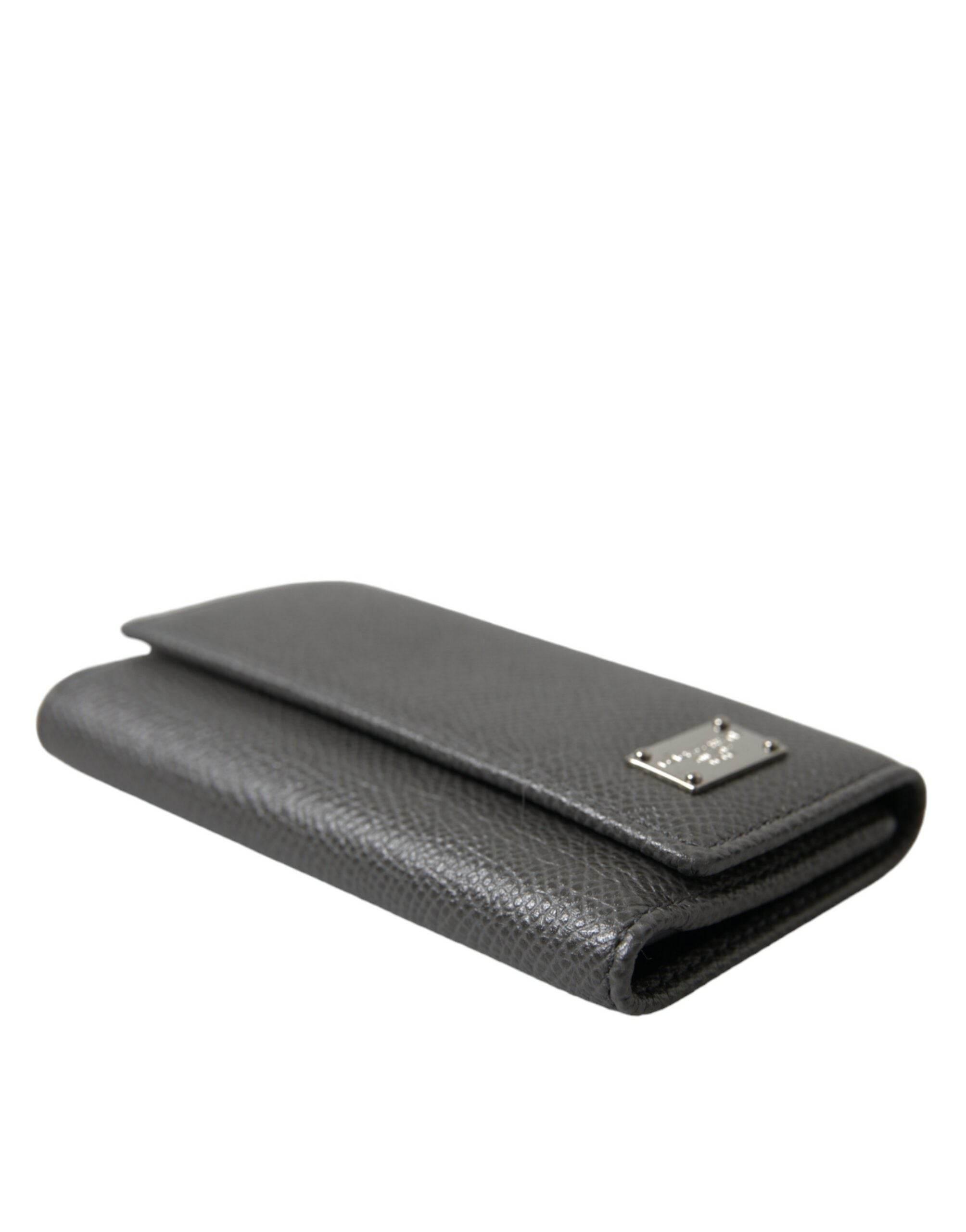 Dolce & Gabbana Chic Gray Leather Trifold Key Holder - Hilstor