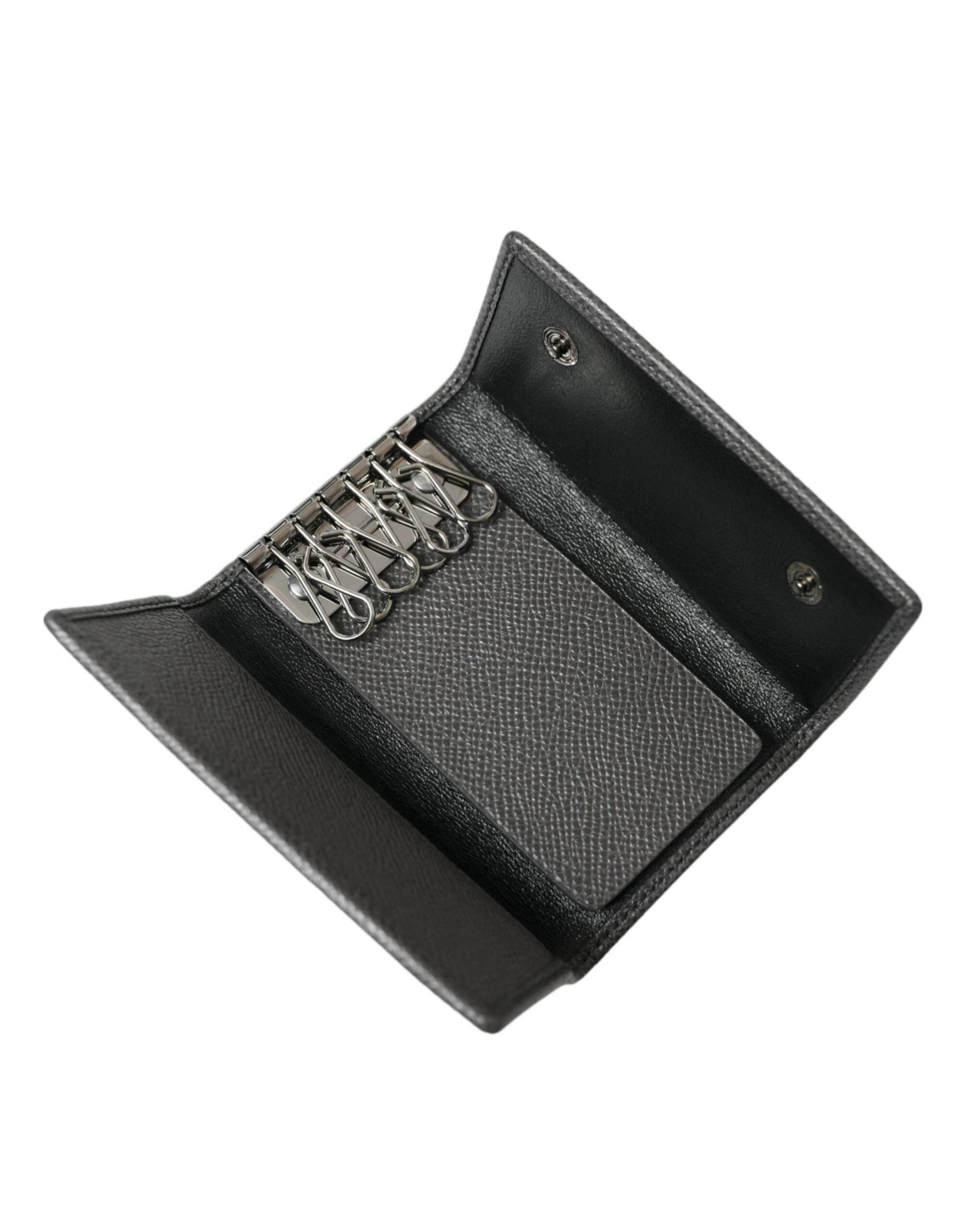 Dolce & Gabbana Chic Gray Leather Trifold Key Holder - Hilstor